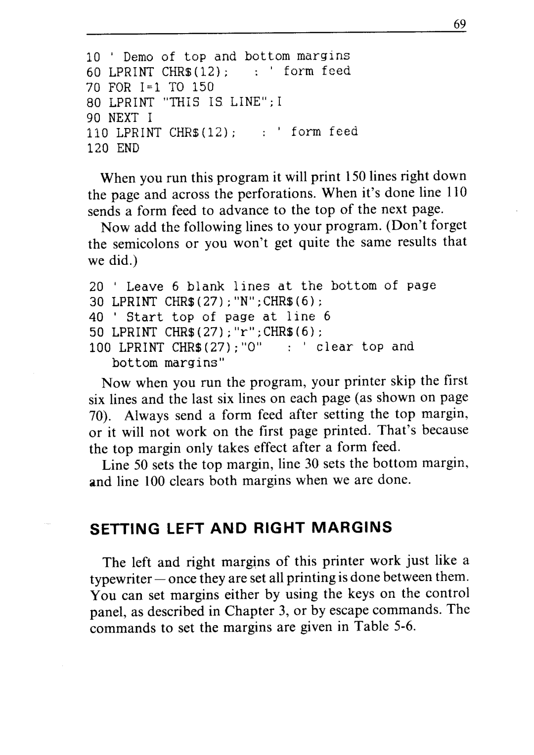 Star Micronics ND-10/15 user manual Setting Left and Right Margins 