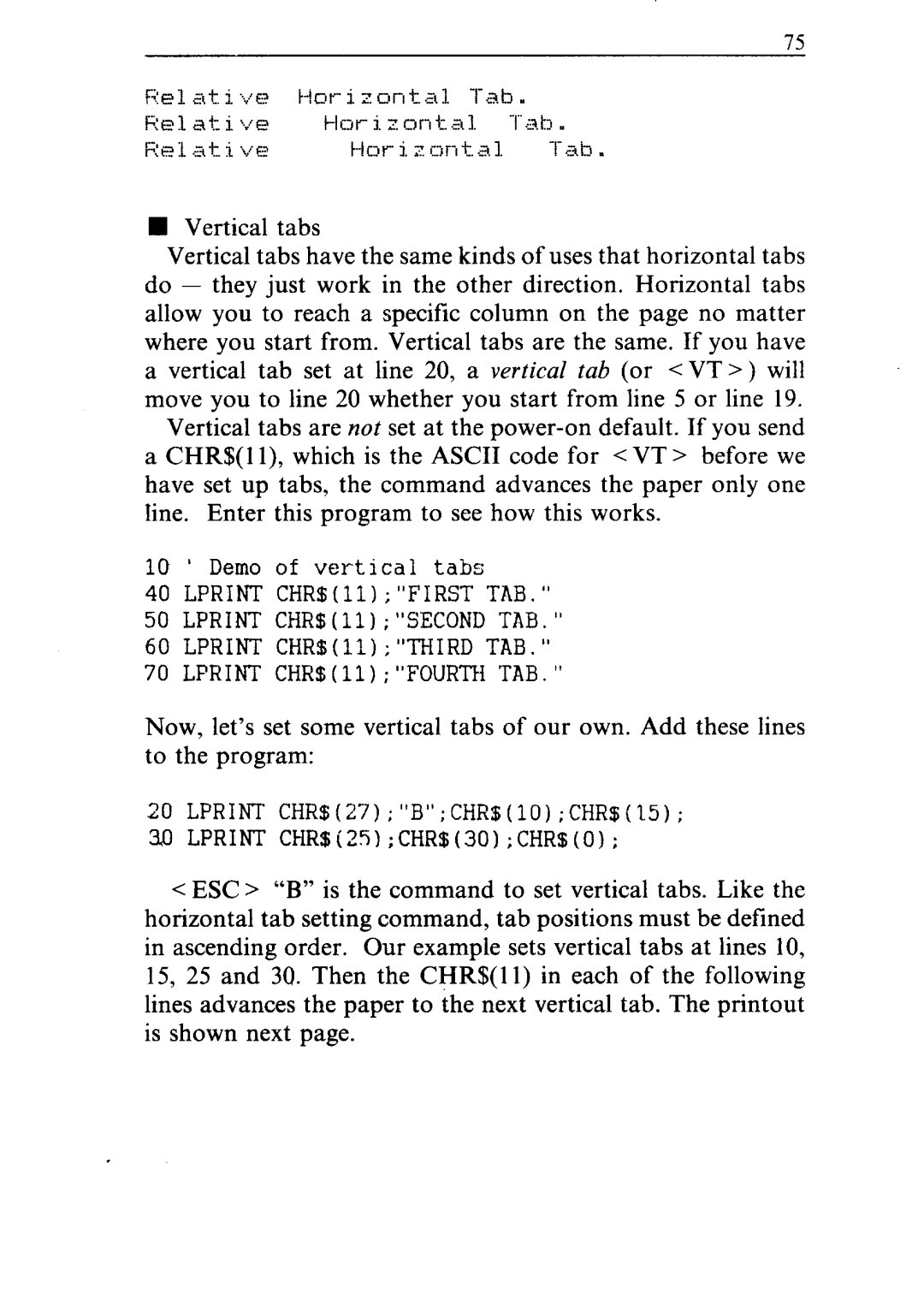 Star Micronics ND-10/15 user manual Lprint CHR$27BCHR$lOlCHR$l5 3,OLPRINT CHR$i25CHR$30lCHR$O 