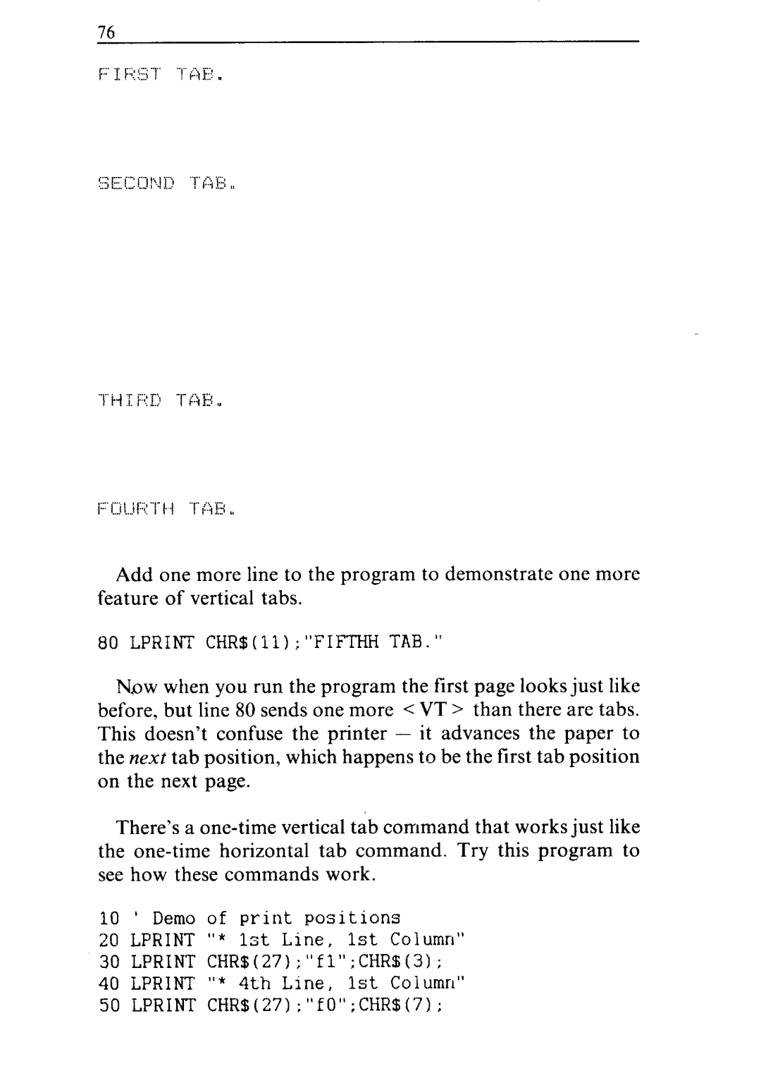 Star Micronics ND-10/15 user manual Lprint CHR$llFIFTHHTAB 