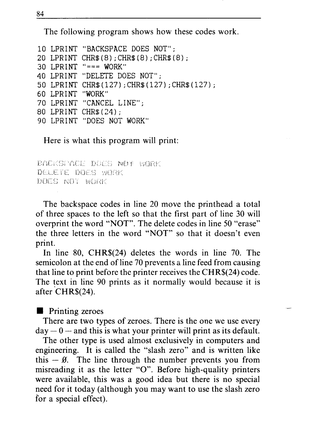 Star Micronics ND-10/15 user manual Following program shows how these codes work 