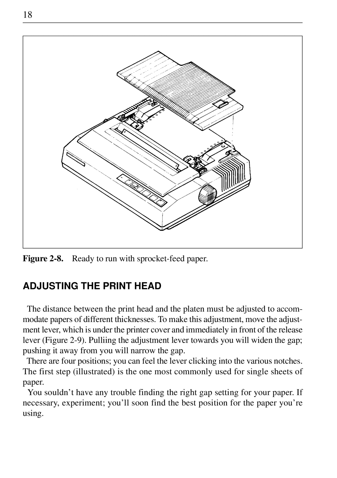 Star Micronics NL-10 user manual Adjusting the Print Head, Ready to run with sprocket-feed paper 