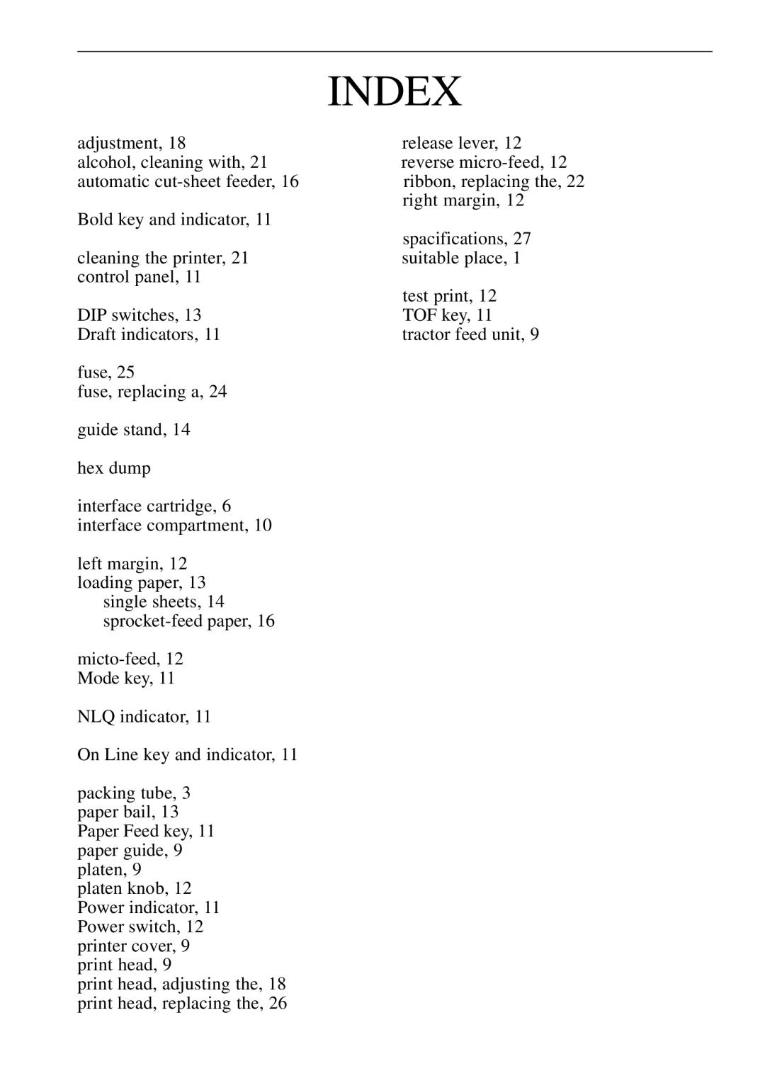 Star Micronics NL-10 user manual Index 