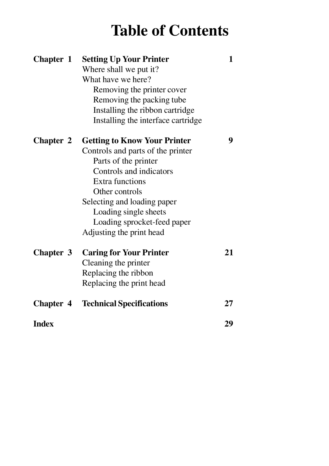 Star Micronics NL-10 user manual Table of Contents 