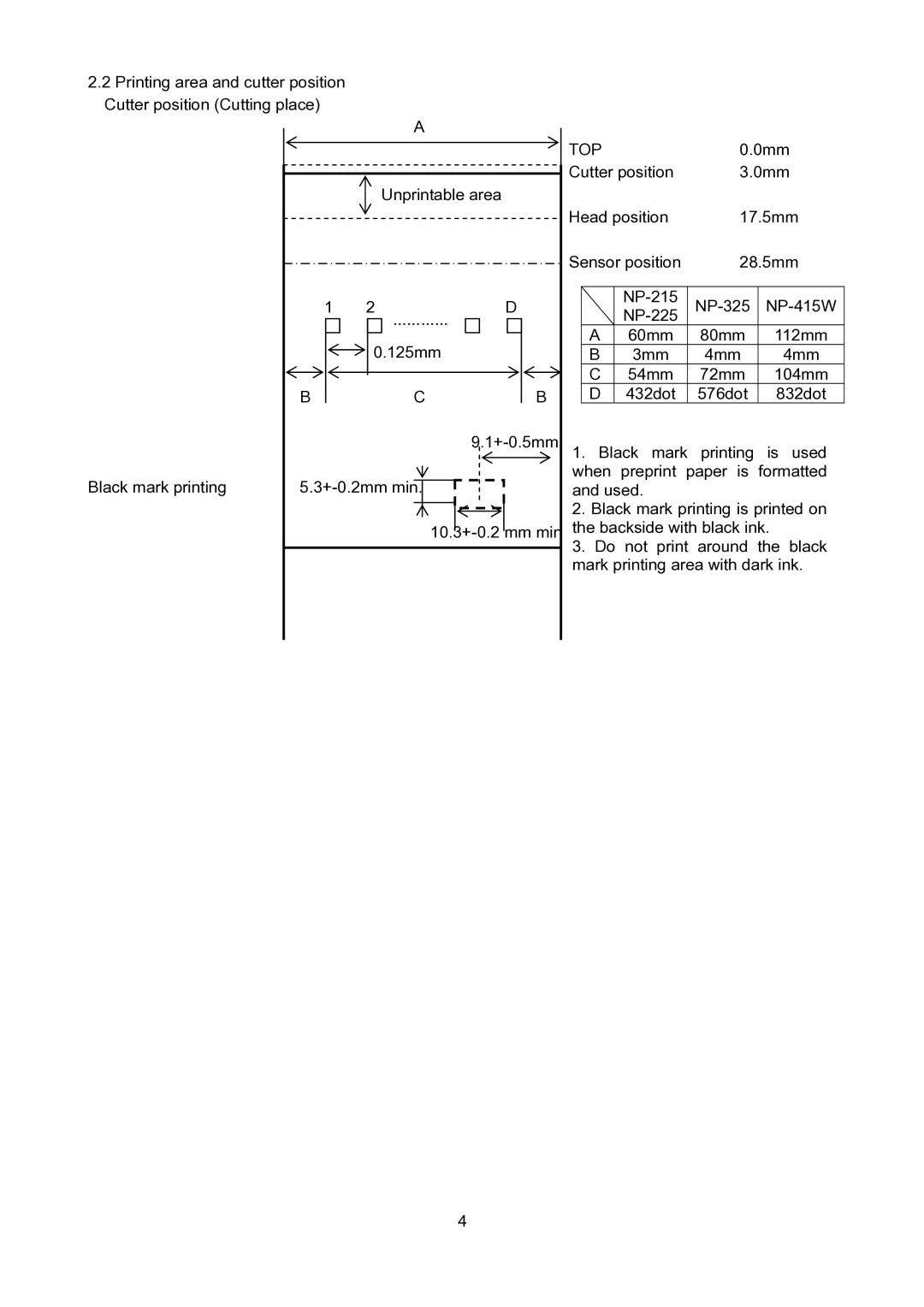 Star Micronics NP-325, NP-415W, NP-215, NP-225 specifications Top 