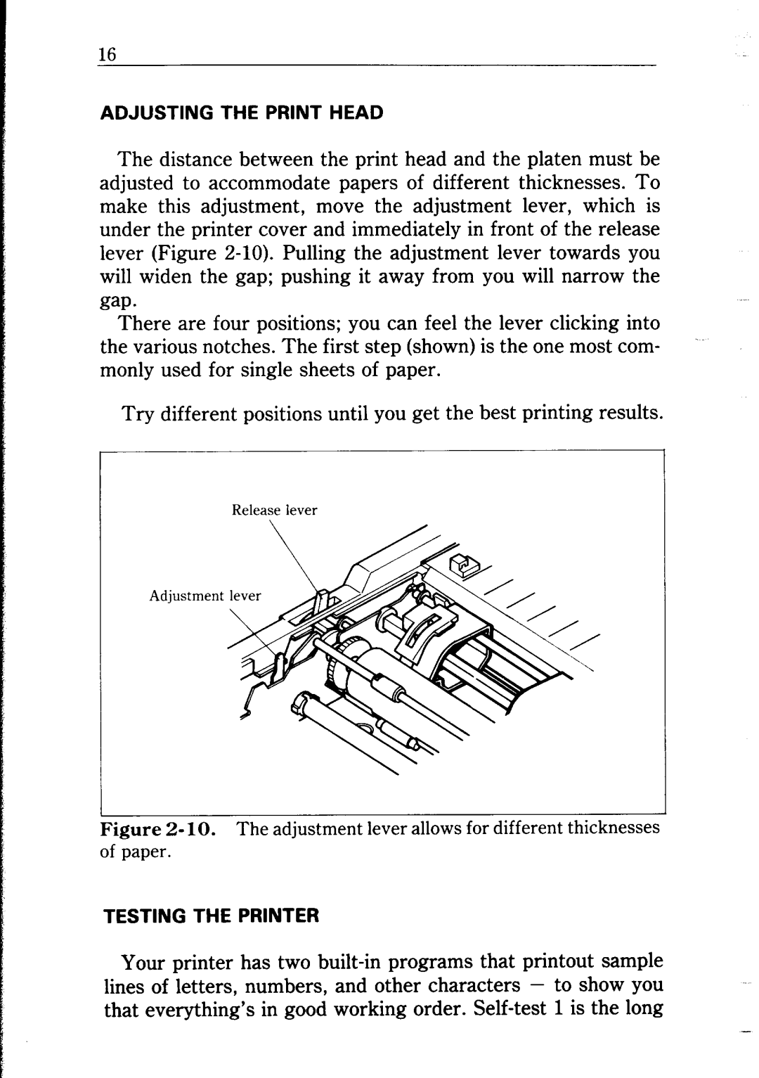 Star Micronics NP-IO manual Adjusting the Print Head 