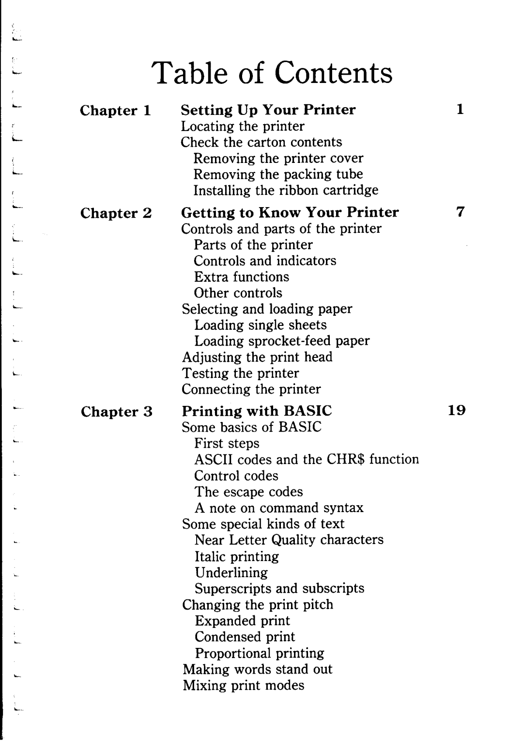 Star Micronics NP-IO manual Table of Contents 