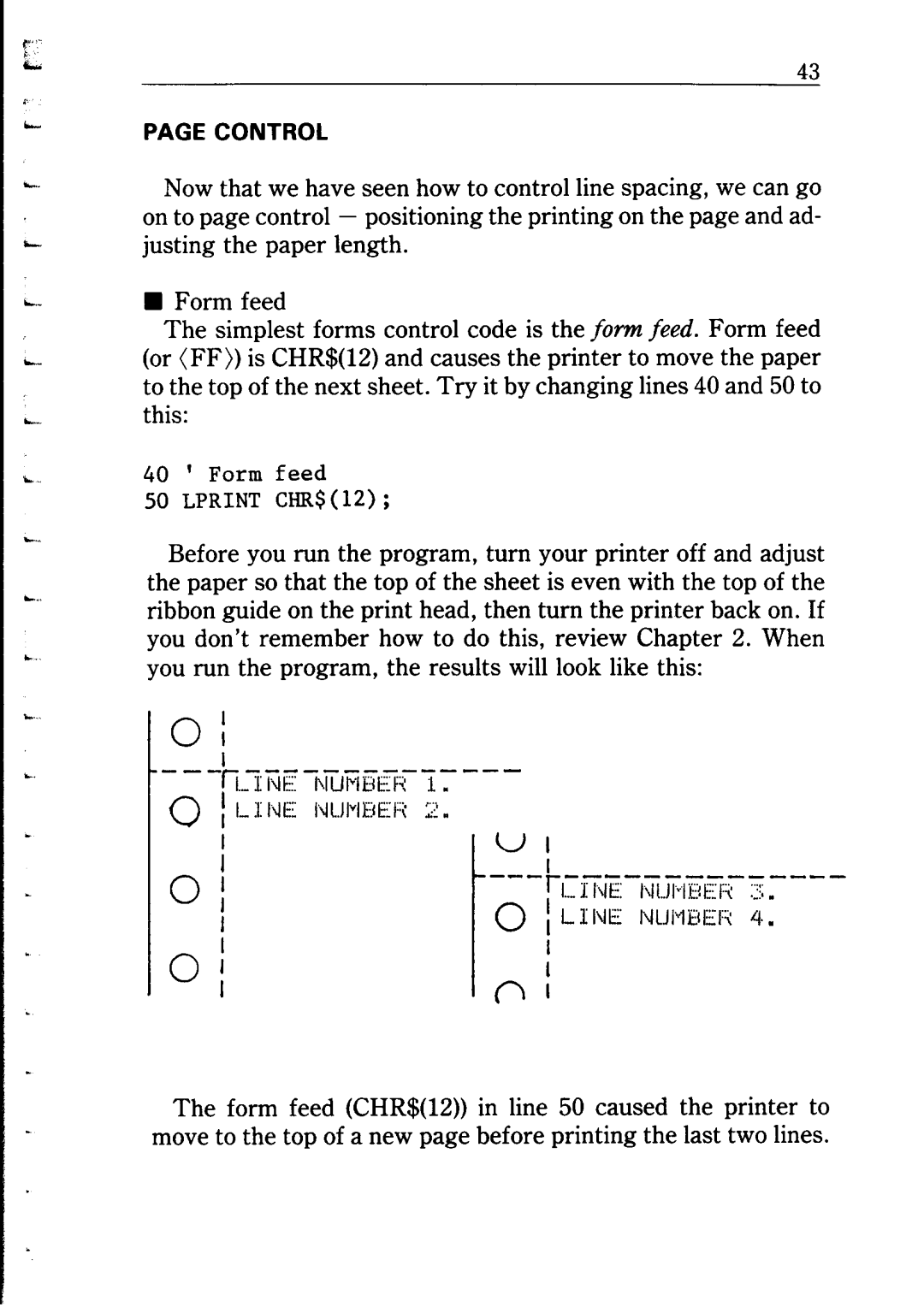 Star Micronics NP-IO manual Form feed Lprint CHR$ 