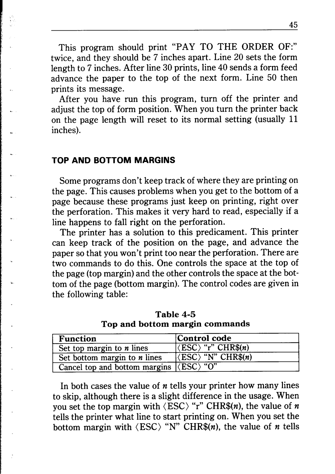 Star Micronics NP-IO manual Top and bottom margin commands Function Control code 