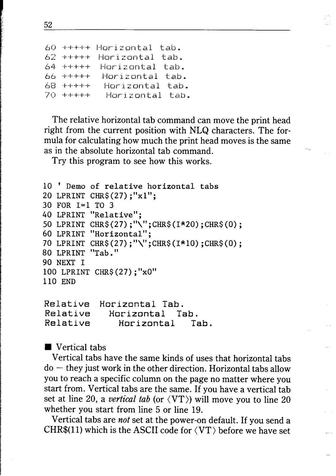 Star Micronics NP-IO manual Lprint CHR$27xO 110 END Relative Horizontal Tab 