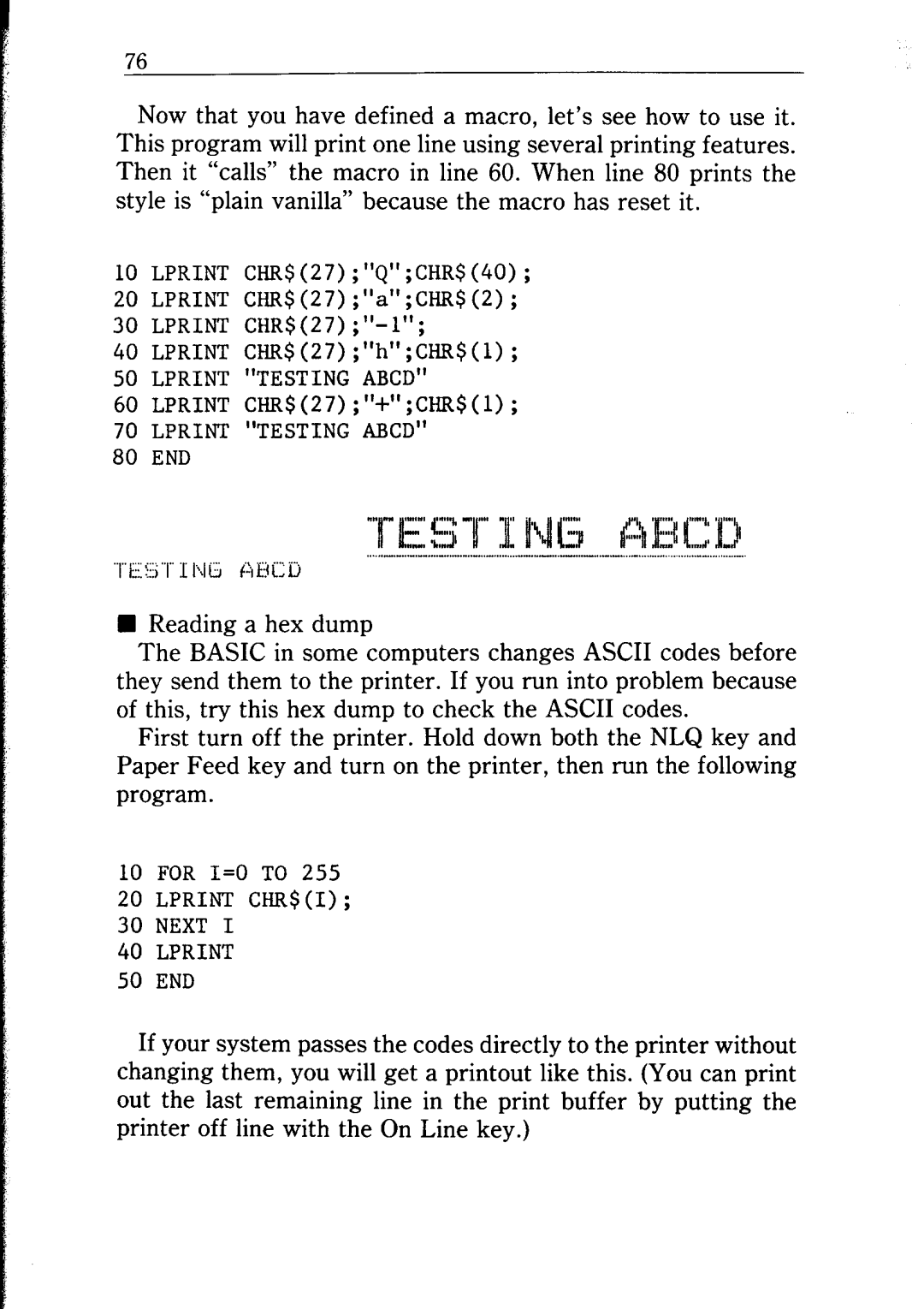 Star Micronics NP-IO manual Lprint Testing Abcd 