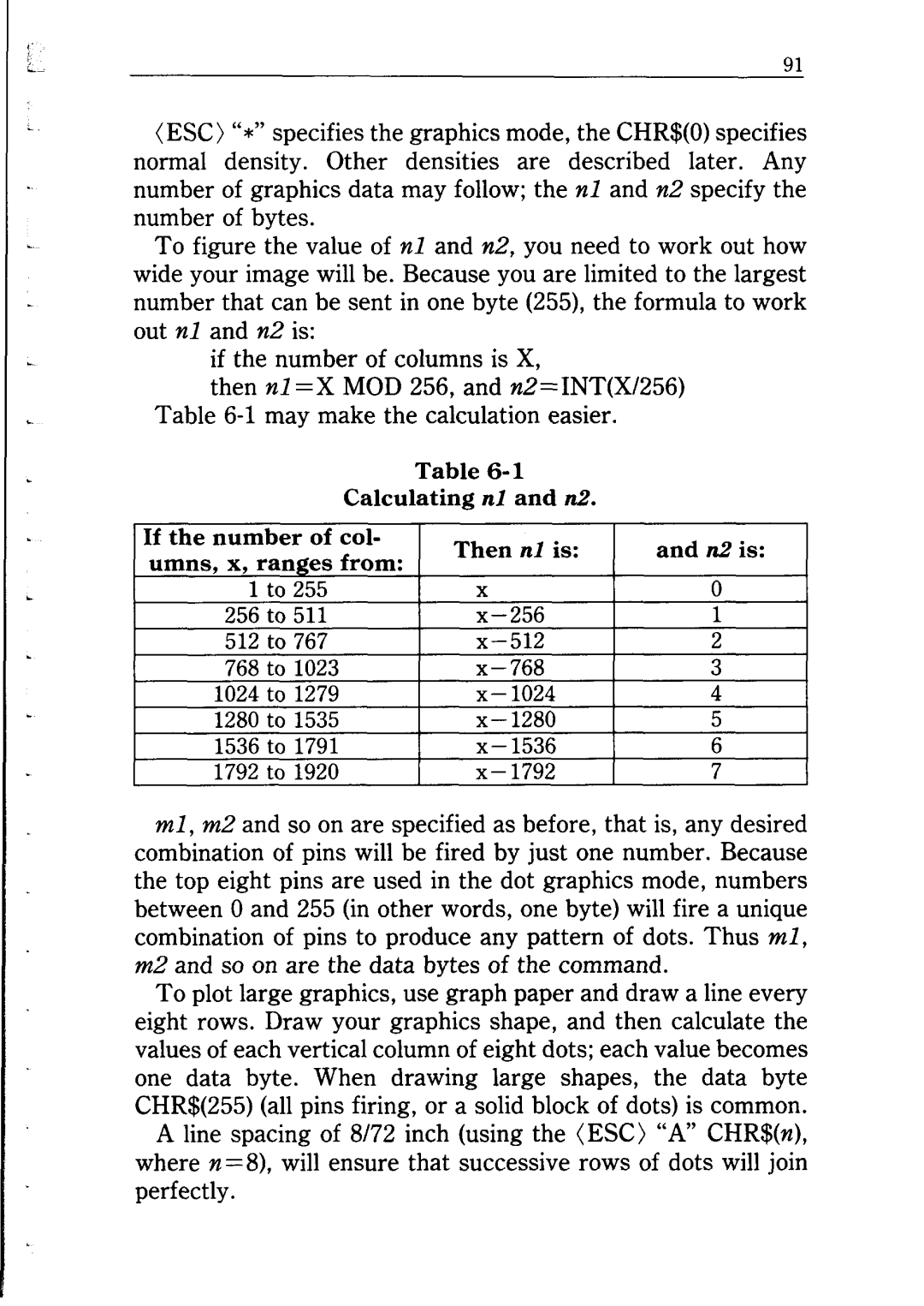 Star Micronics NP-IO manual Calculating Nl and n2 Umber of col- 1 Then nl is N2 is 