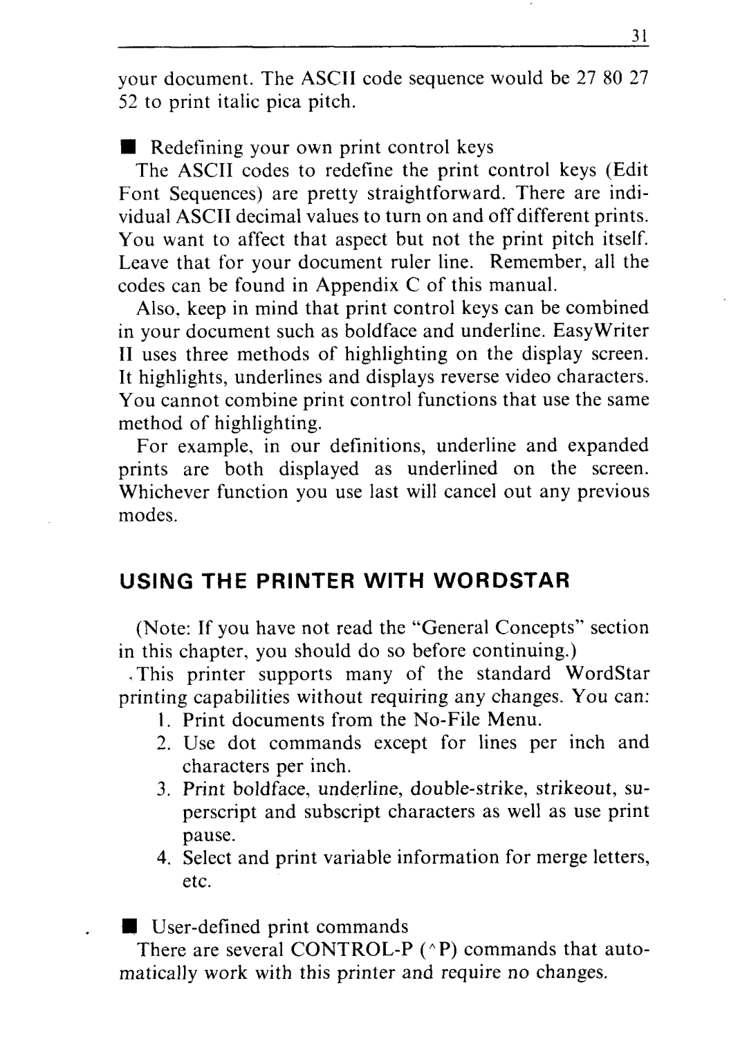 Star Micronics NR-15, NR-10 user manual Using the Printer with Wordstar 