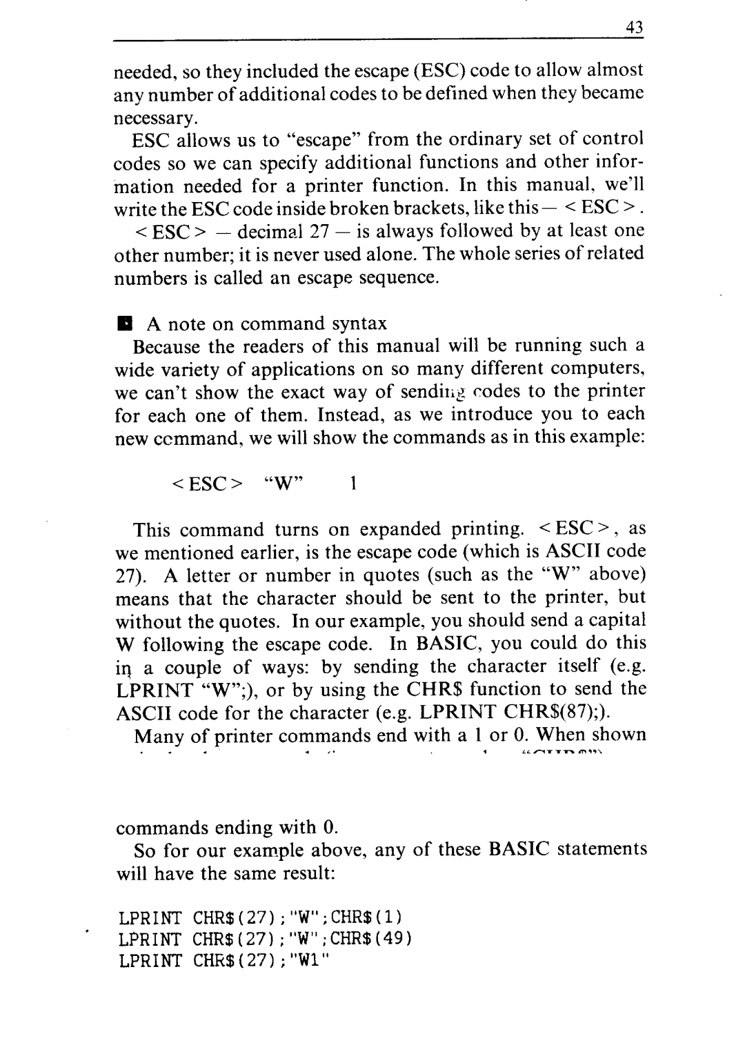 Star Micronics NR-15, NR-10 user manual Lprint CHR$27WCHR$lJ Lprint CHR$27WCHR$49 Lprint CHR$27Wl 