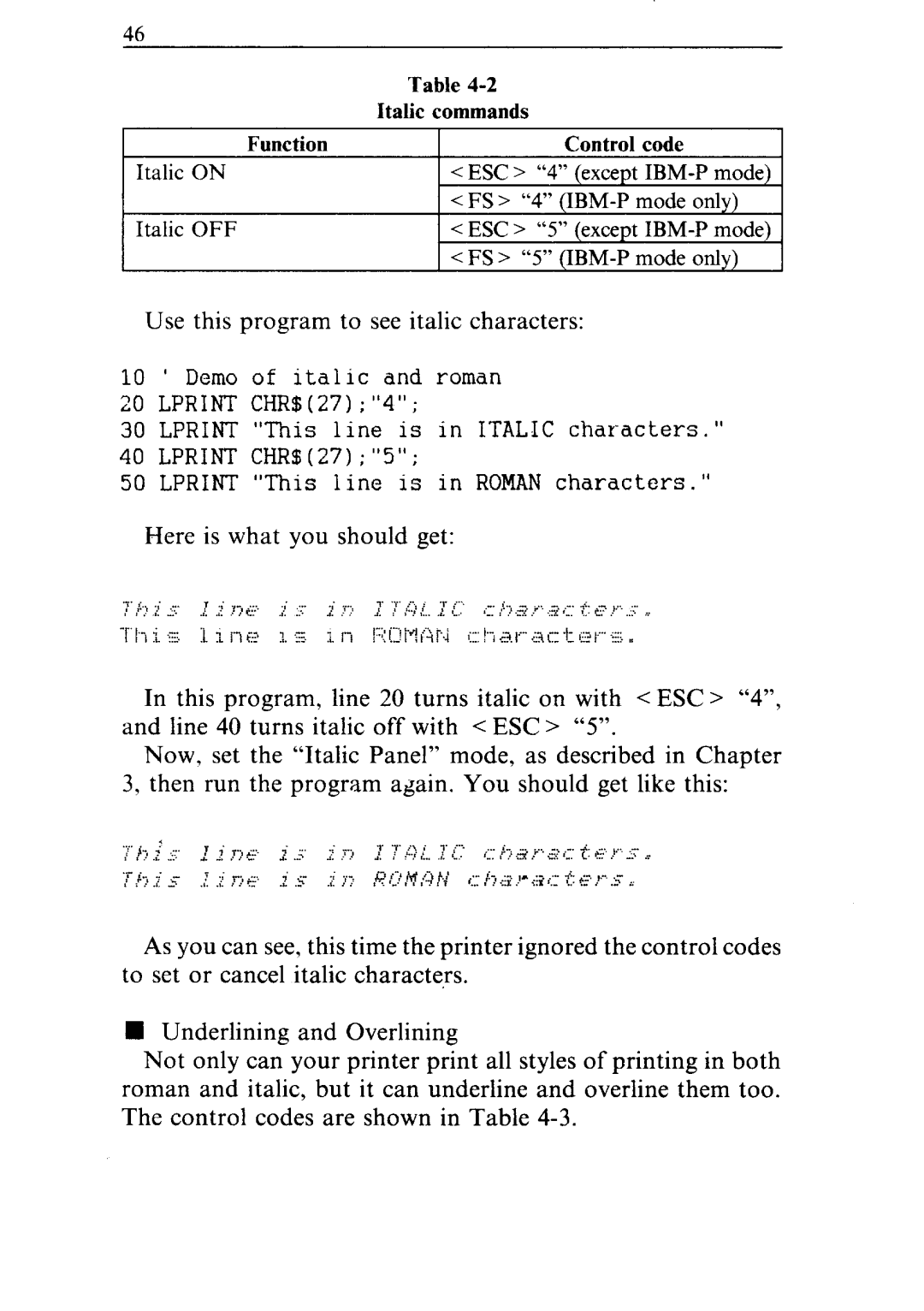 Star Micronics NR-10, NR-15 user manual Use this program to see italic characters 