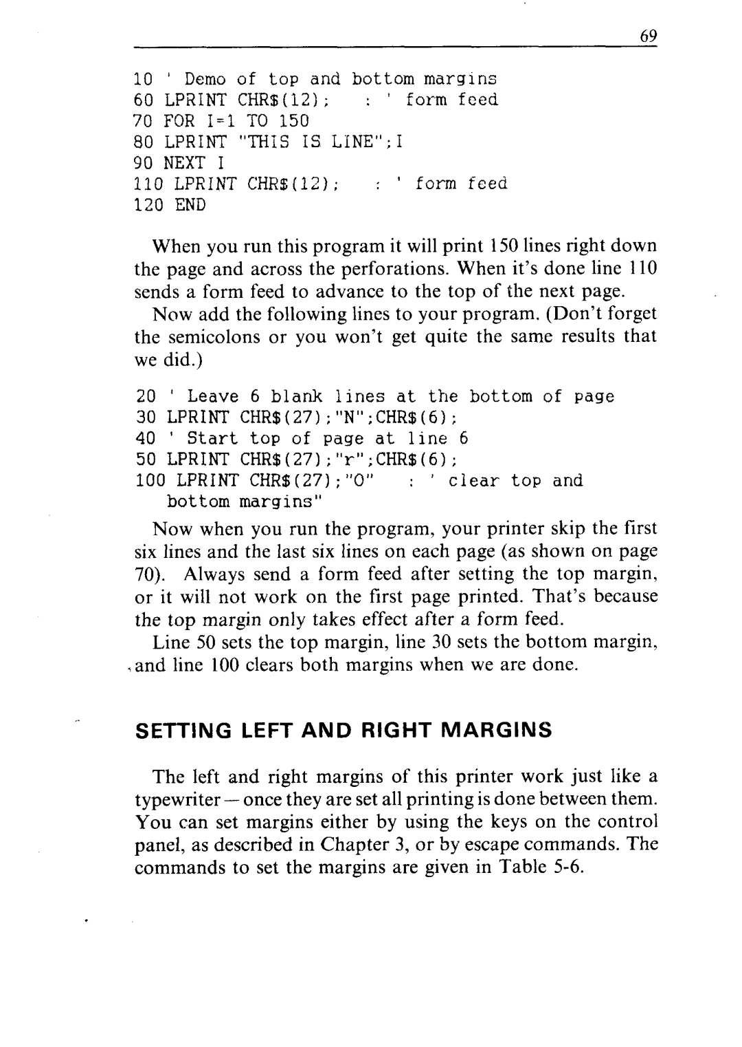 Star Micronics NR-15, NR-10 user manual Setting Left and Right Margins 