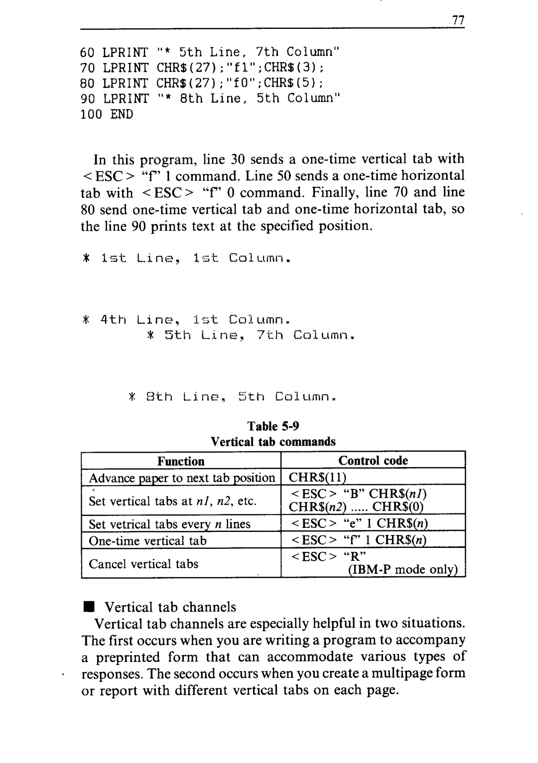 Star Micronics NR-15, NR-10 user manual Vertical tab commands Function Control code 