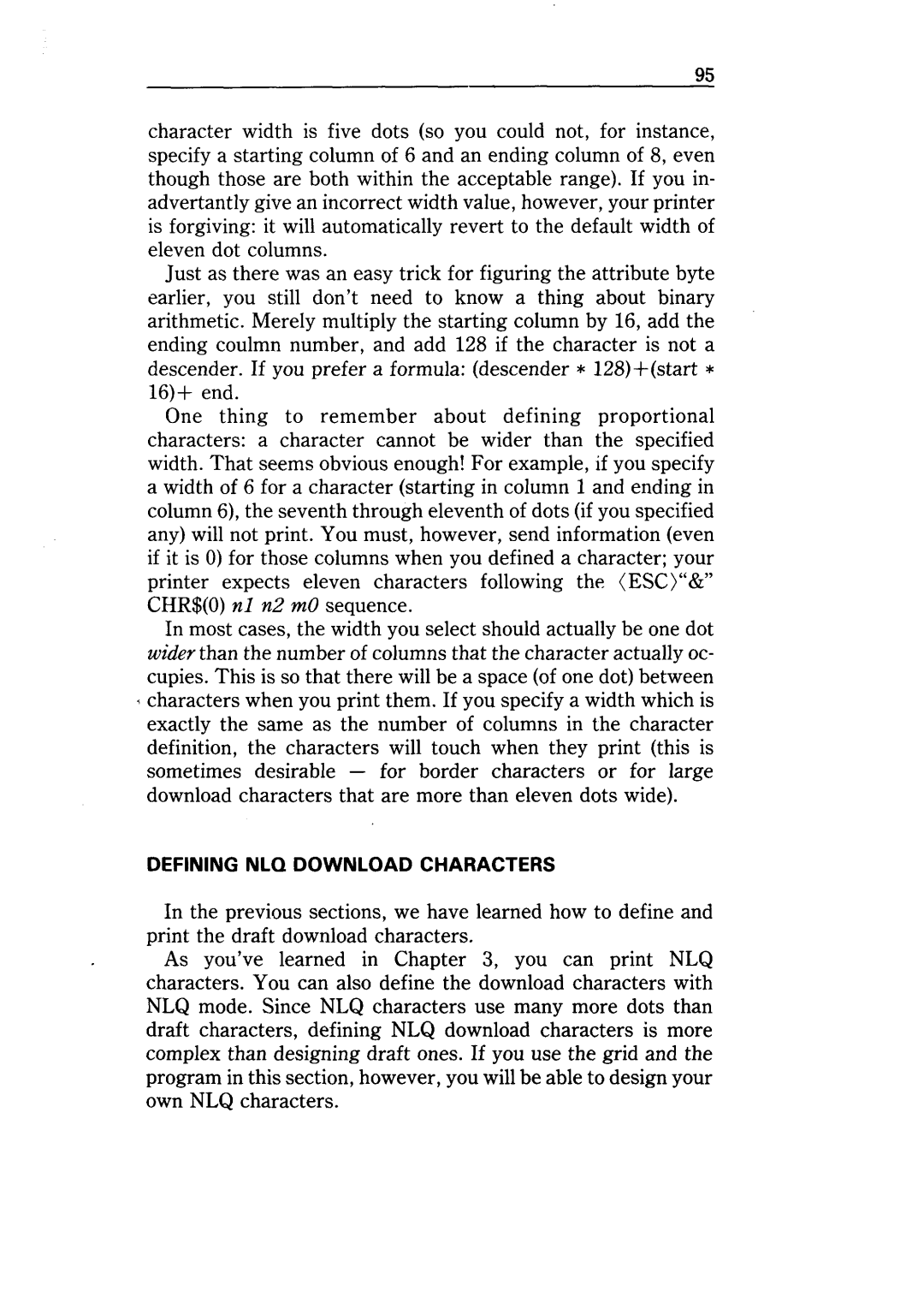 Star Micronics NX-10 user manual Defining NLQ Download Characters 