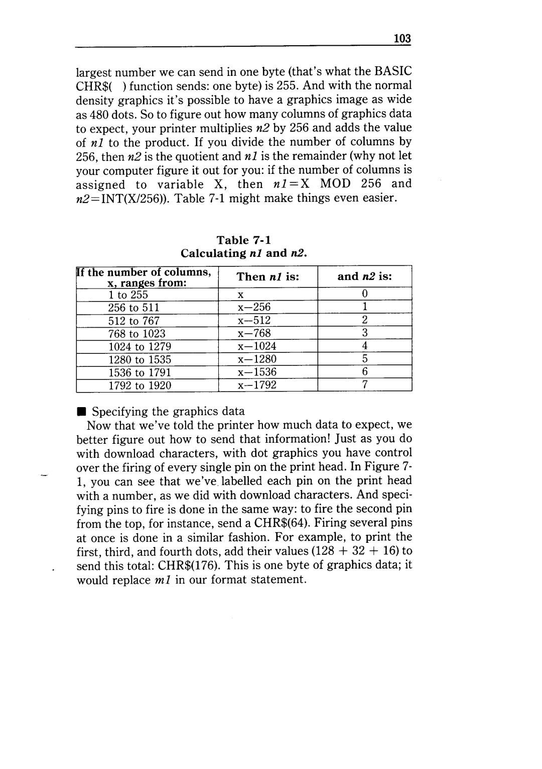 Star Micronics NX-10 user manual Calculating nl and n2 Kf the numb 