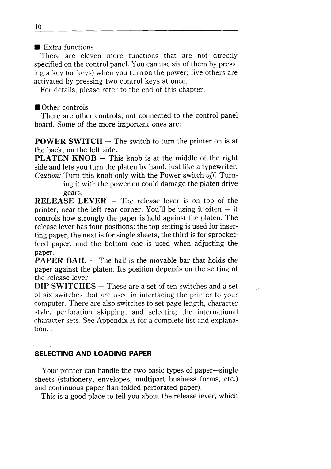 Star Micronics NX-10 user manual Selecting and Loading Paper 