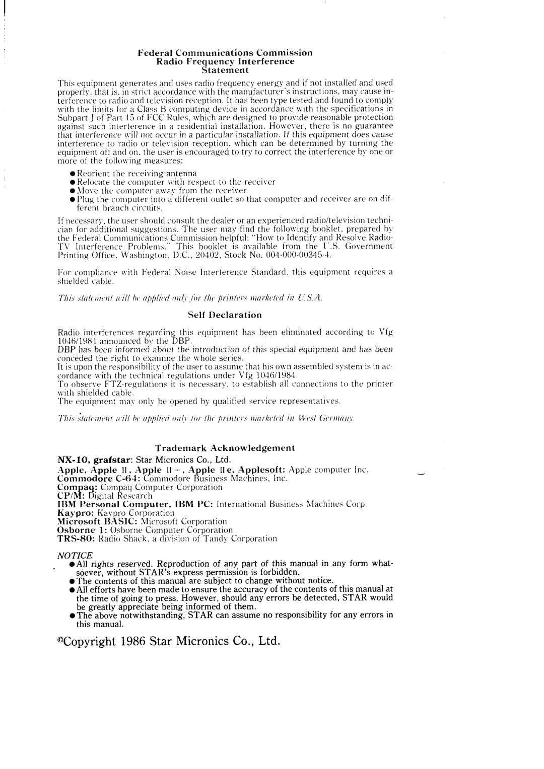 Star Micronics NX-10 user manual Commodore C-&l Commodore Business Slachines. Inc 