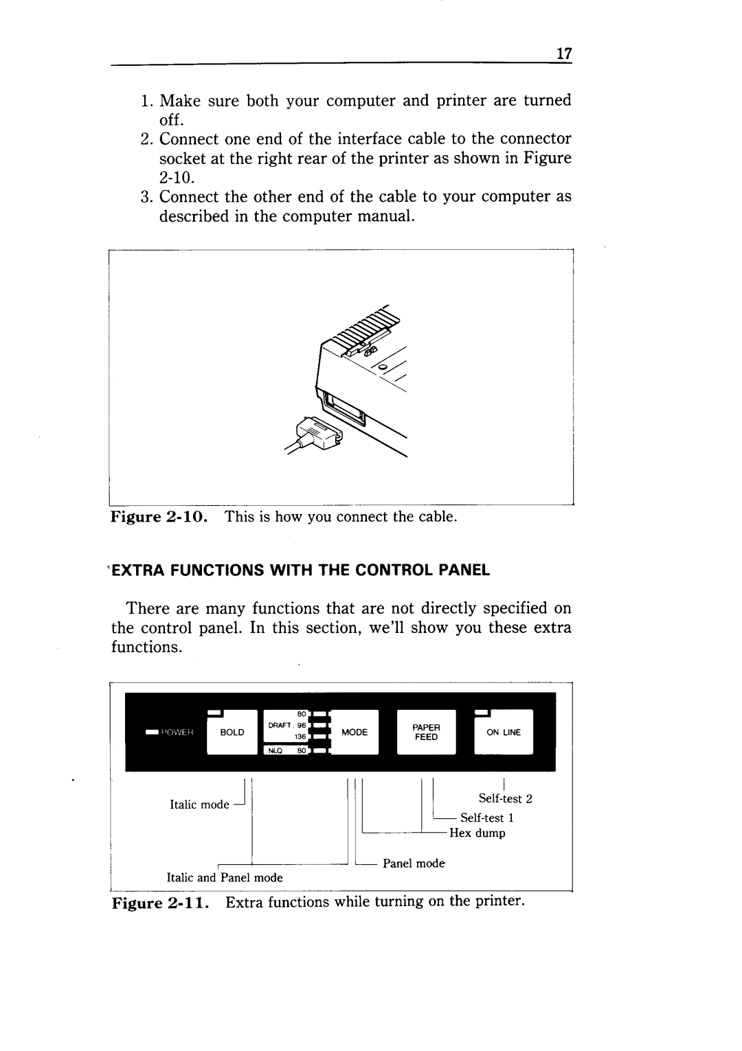 Star Micronics NX-10 user manual ‘EXTRA Functions with the Control Panel 