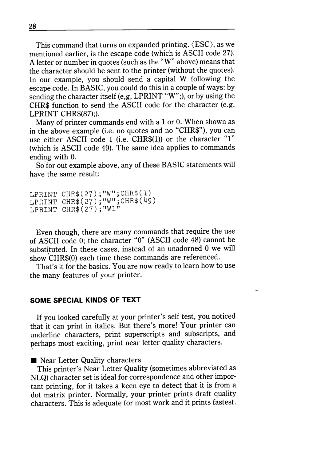 Star Micronics NX-10 user manual Lprint CHR$27WCHR$l LPl-lINTCHR$27WCHR$49 Lprint CHR$27Wl 