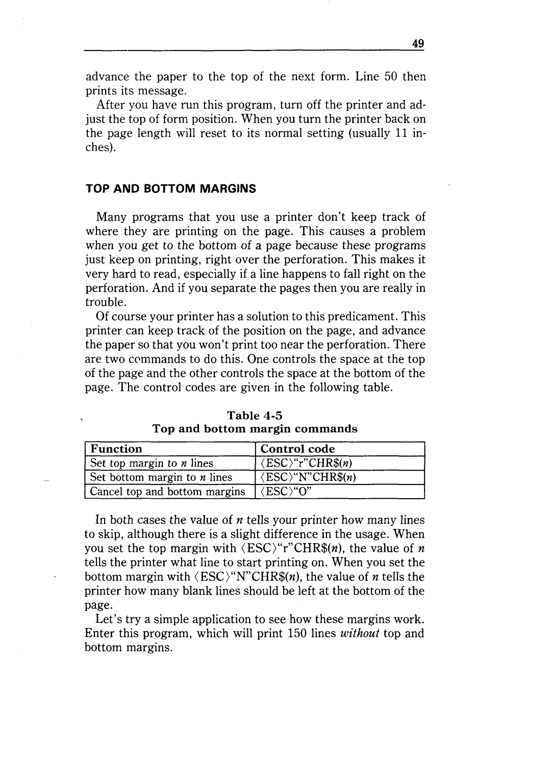 Star Micronics NX-10 user manual TOP and Bottom Margins 