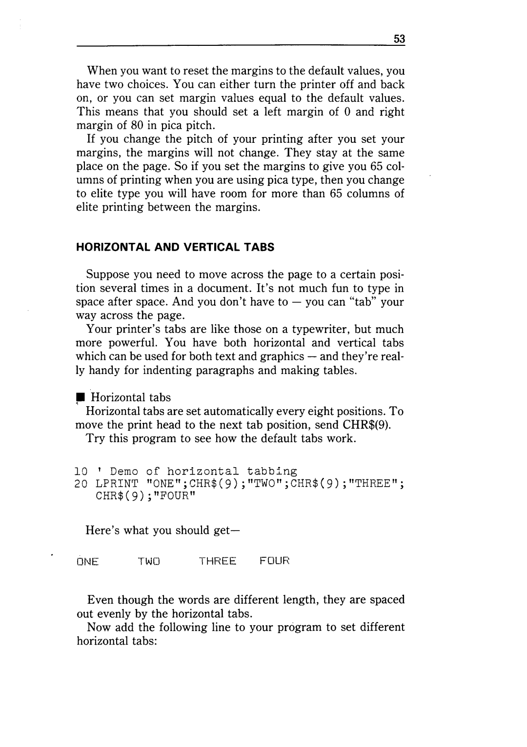 Star Micronics NX-10 user manual Horizontal and Vertical Tabs 