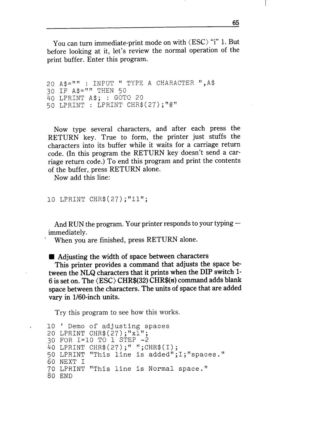 Star Micronics NX-10 user manual Lprint CHR$27il 