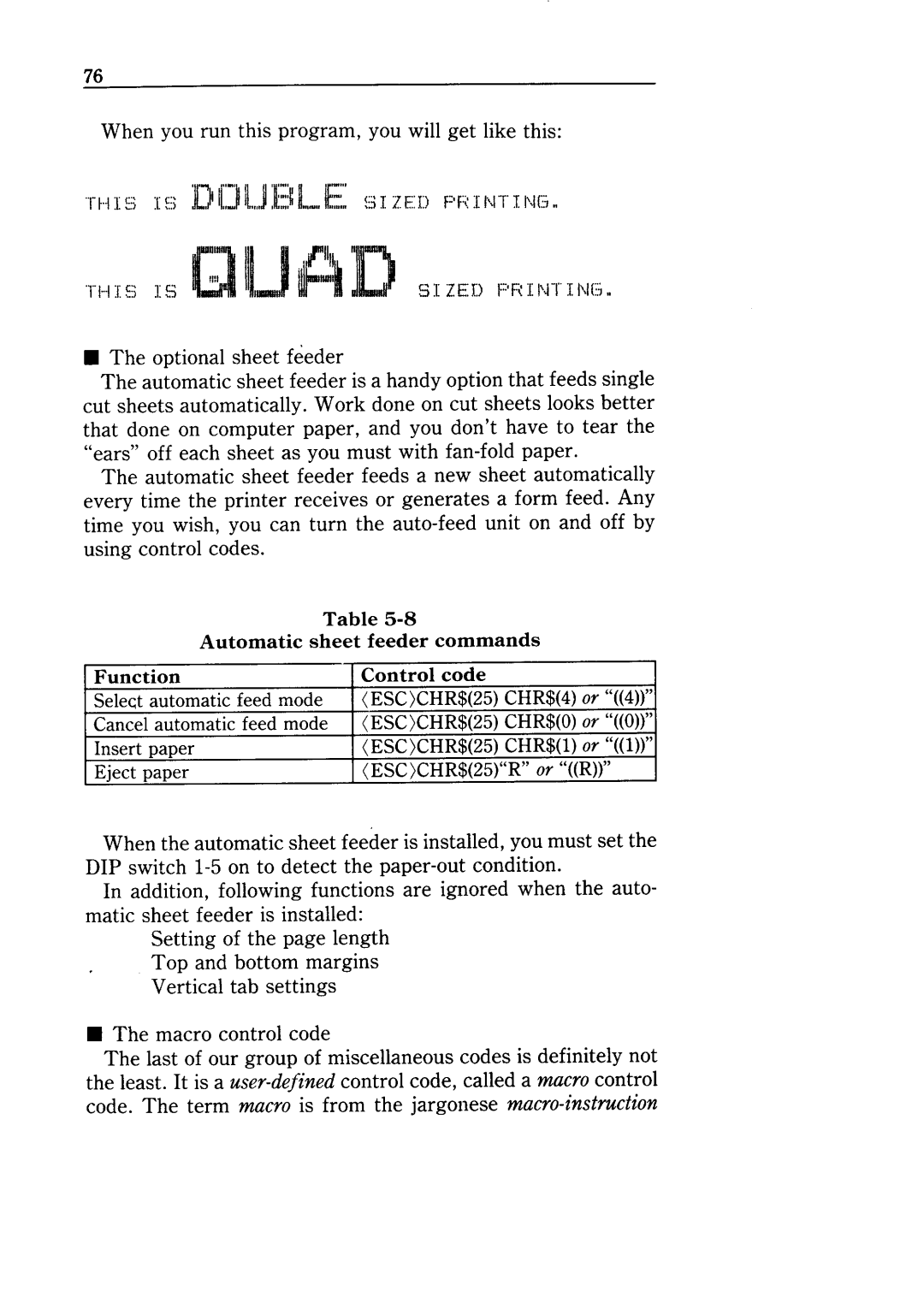 Star Micronics NX-10 user manual Automatic sheet feeder commands 