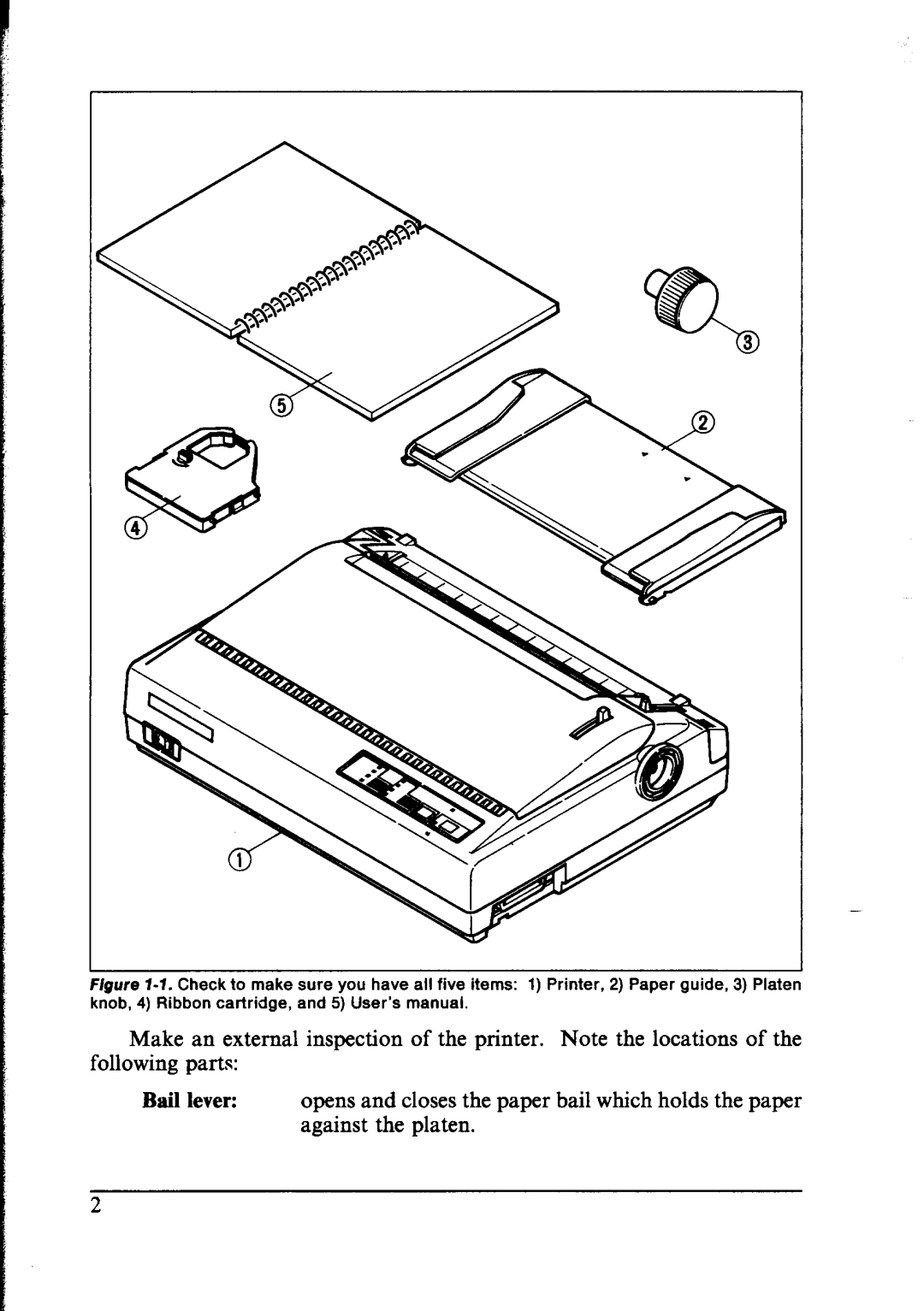 Star Micronics NX-1000 manual FIgwe 1-l. Check to make knob, 4 Ribbon cartridge 