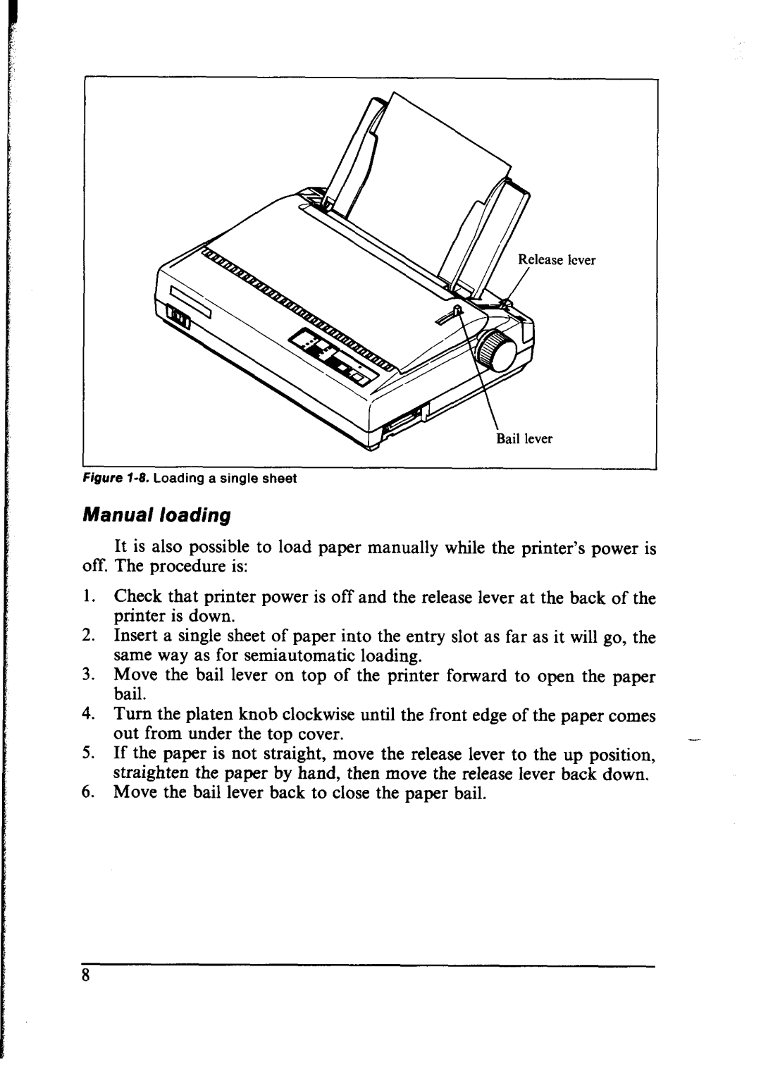 Star Micronics NX-1000 manual Manual loading 