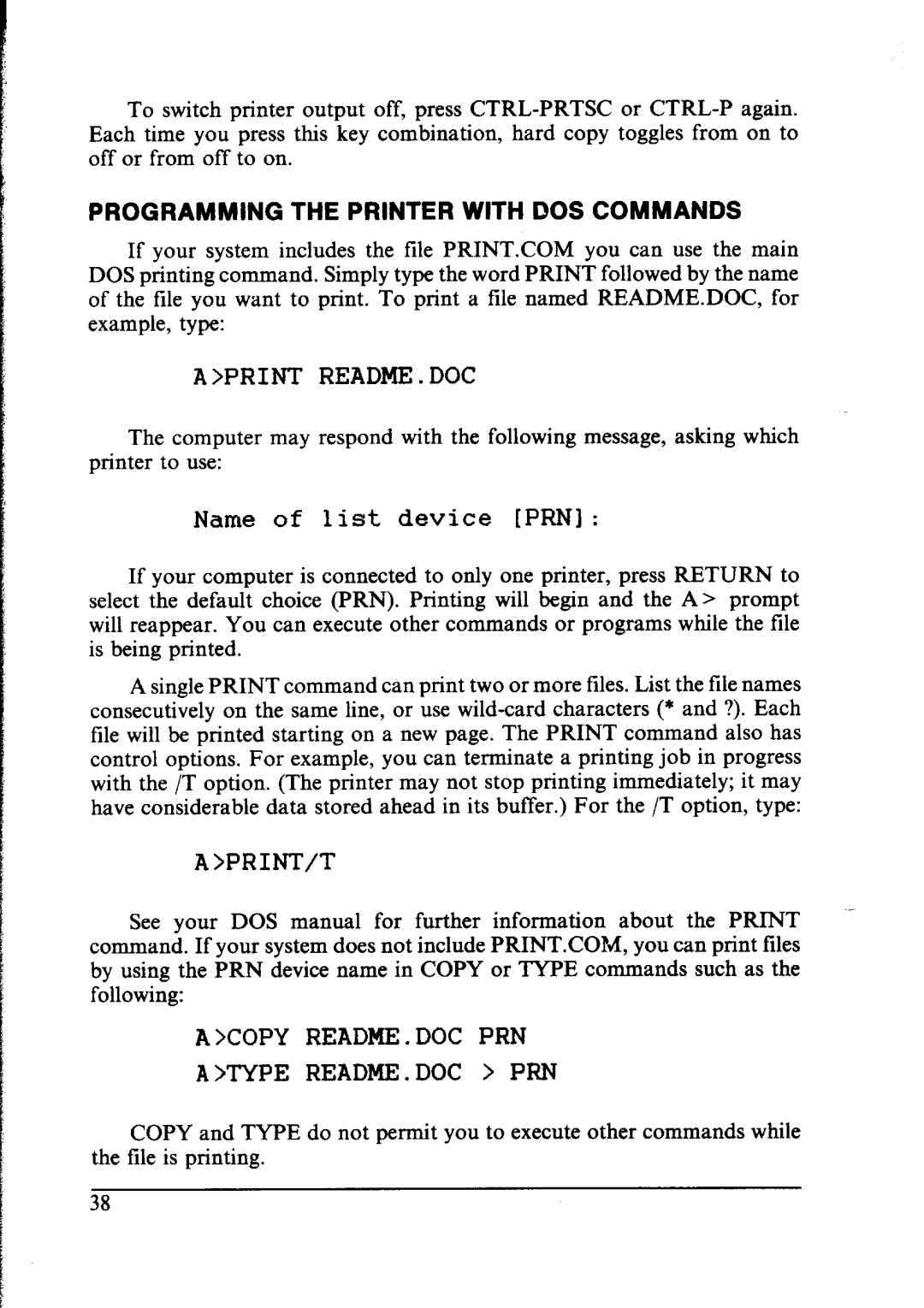 Star Micronics NX-1000 manual Programming The Printer With Dos Commands 