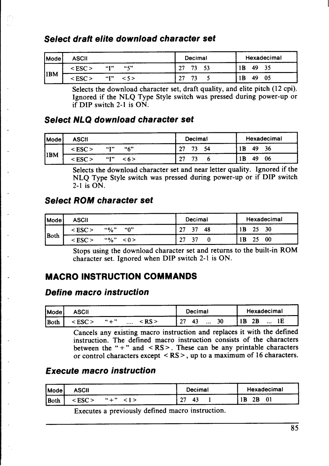 Star Micronics NX-1000 manual Select draft elite download character set, Select NLO download character set, Define, macro 