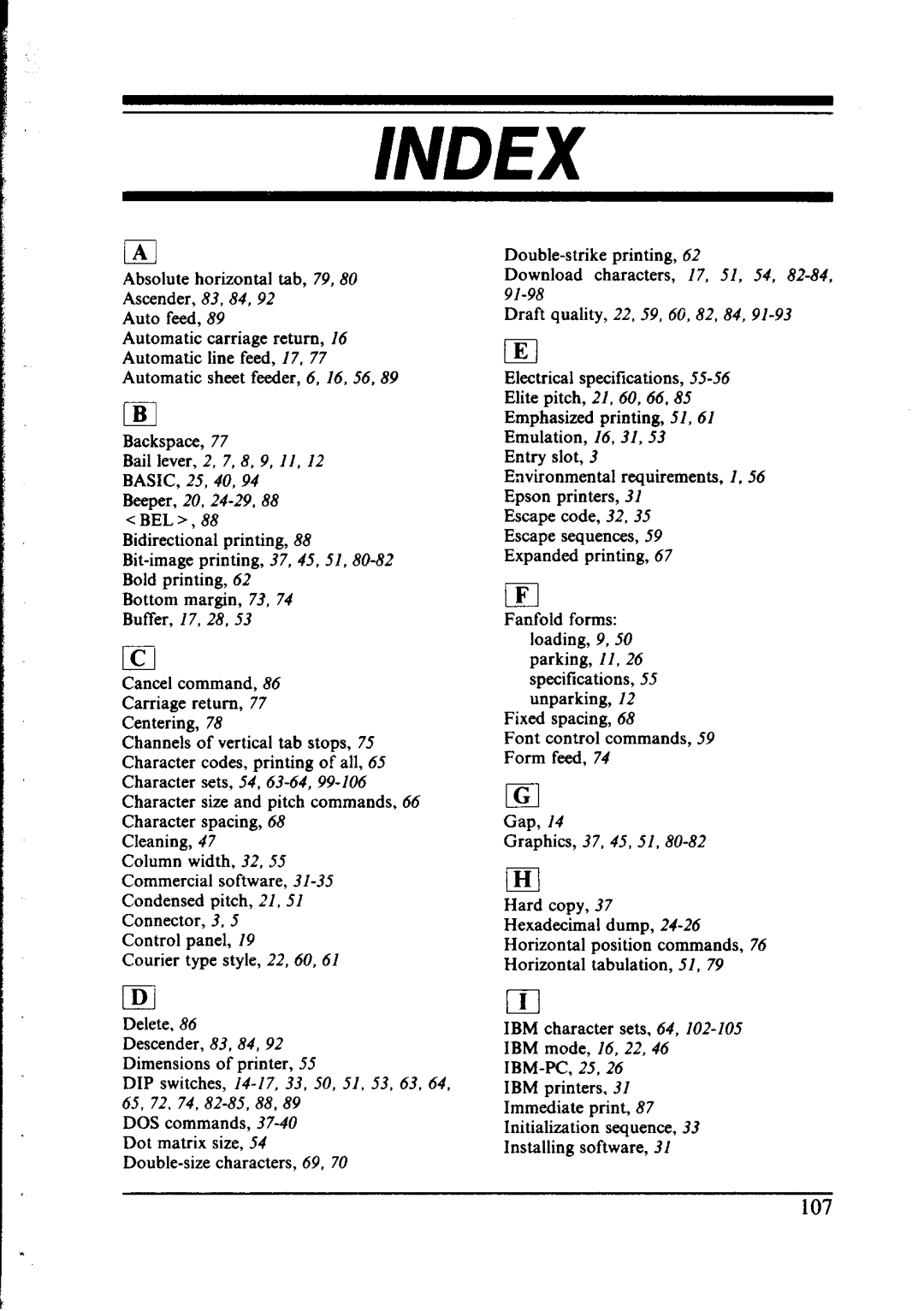 Star Micronics NX-1000 manual Index 