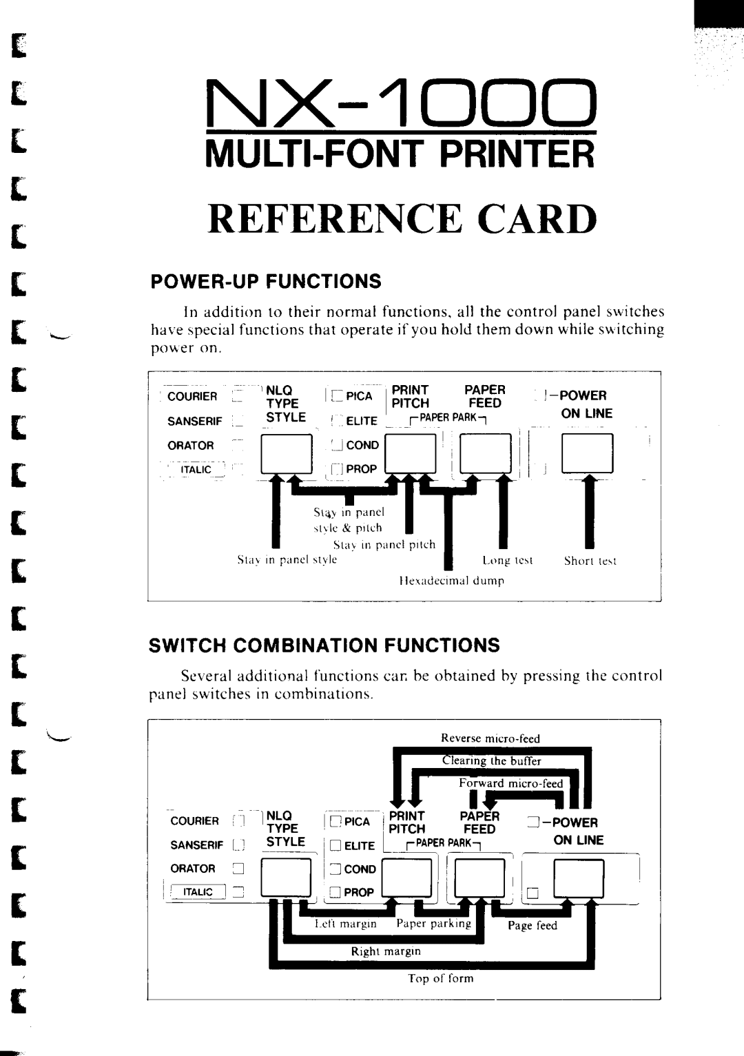 Star Micronics NX-1000 manual Switch Combination Functions 