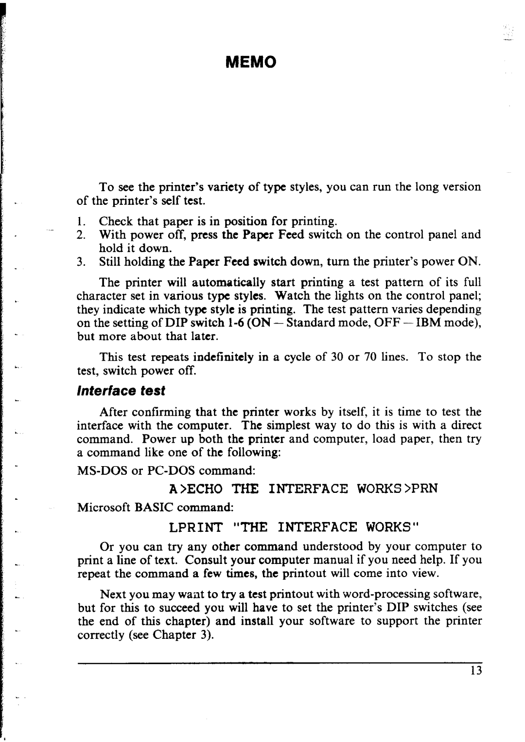 Star Micronics NX-1000 manual Memo 