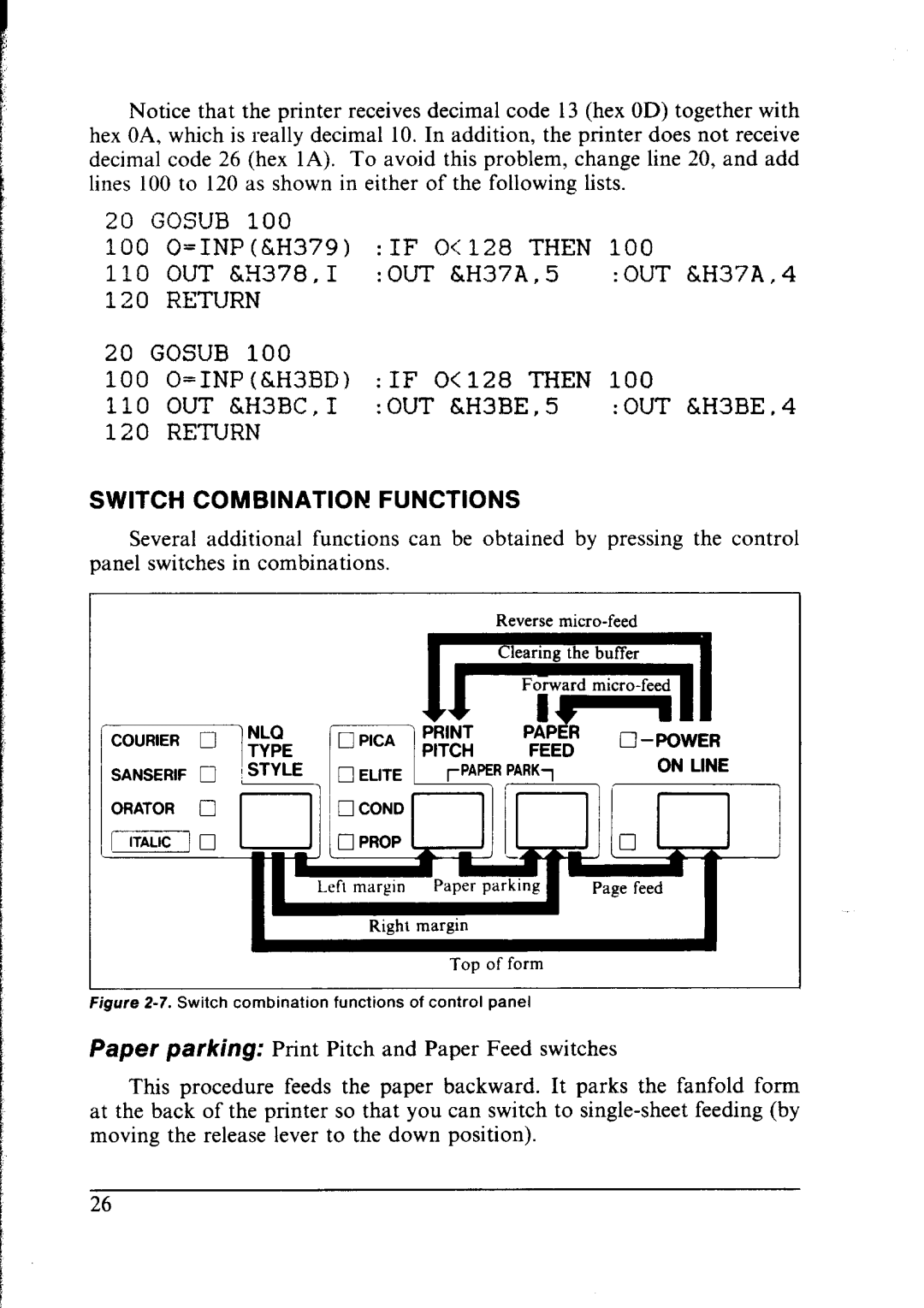 Star Micronics NX-1000 manual Switch Combination Functions 