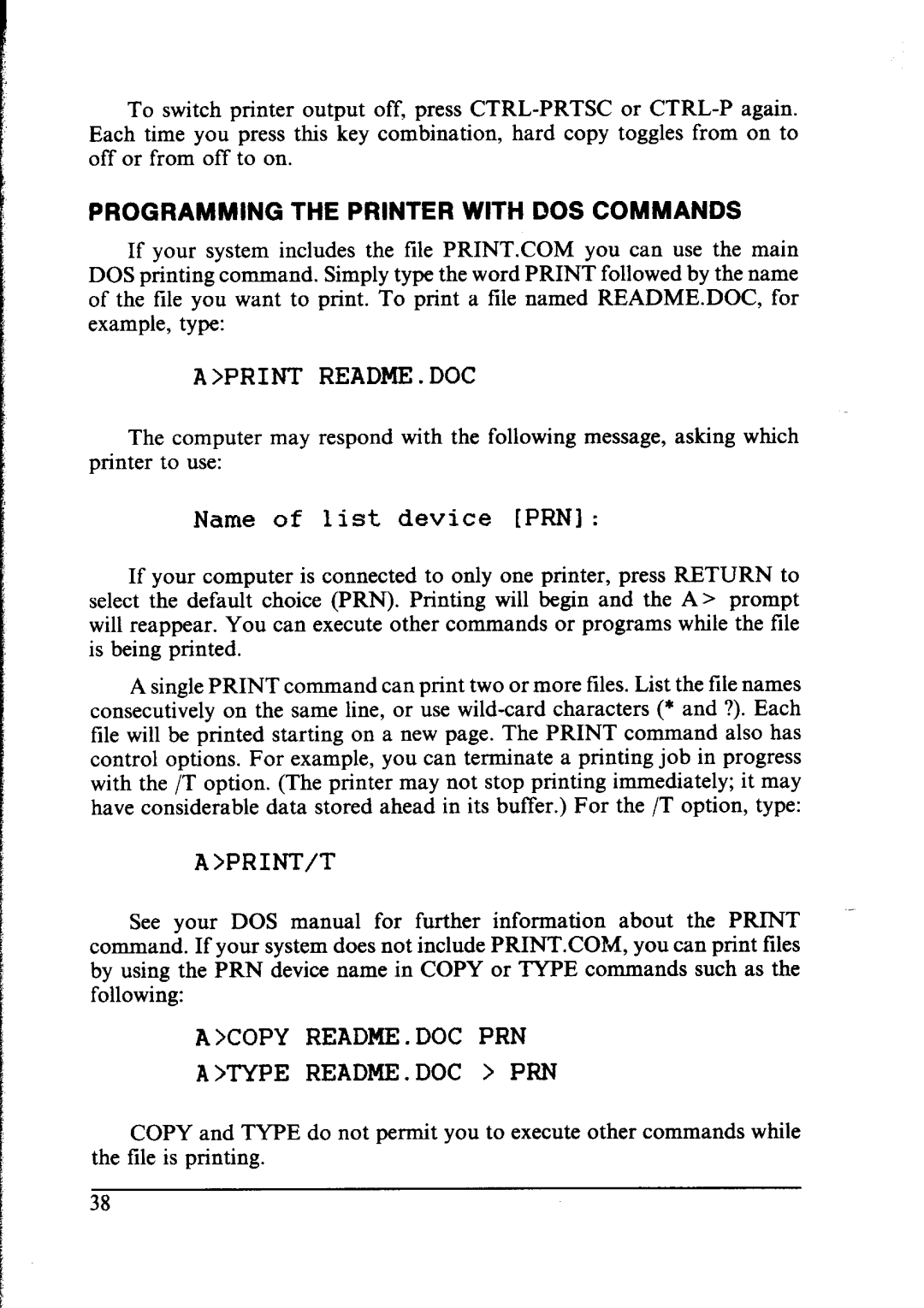 Star Micronics NX-1000 manual Programming the Printer with DOS Commands, Print README. DOC 