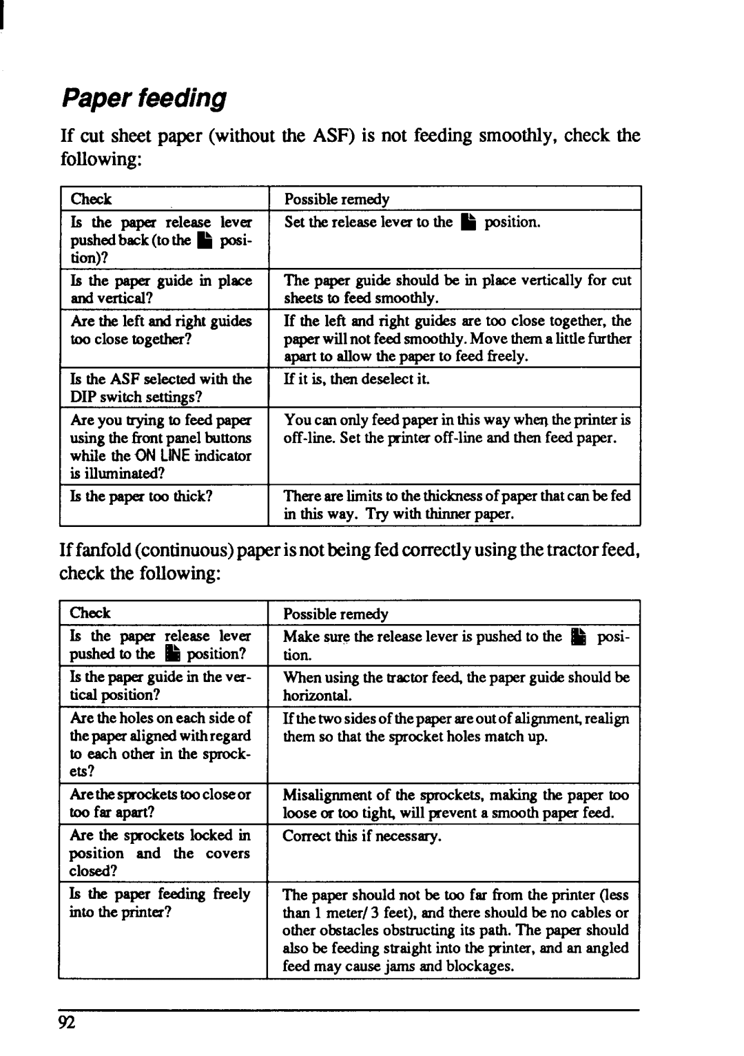 Star Micronics NX-1001 manual Paper feeding 