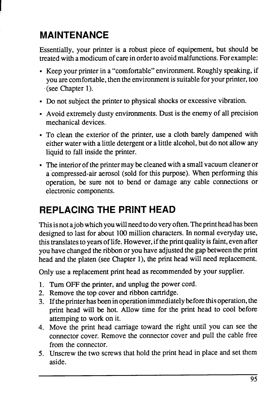 Star Micronics NX-1001 manual Maintenance, Replacing the Print Head 