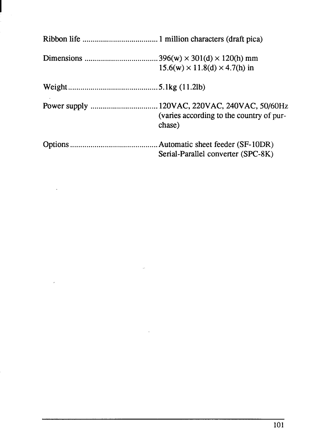 Star Micronics NX-1001 manual 396wx 301dx 120hmm 