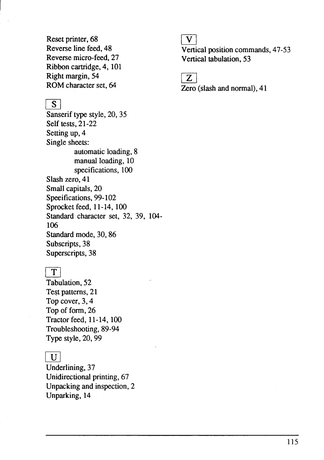 Star Micronics NX-1001 manual S1nseriftypestyle,20,35 Selftests,21-22 Settingup 