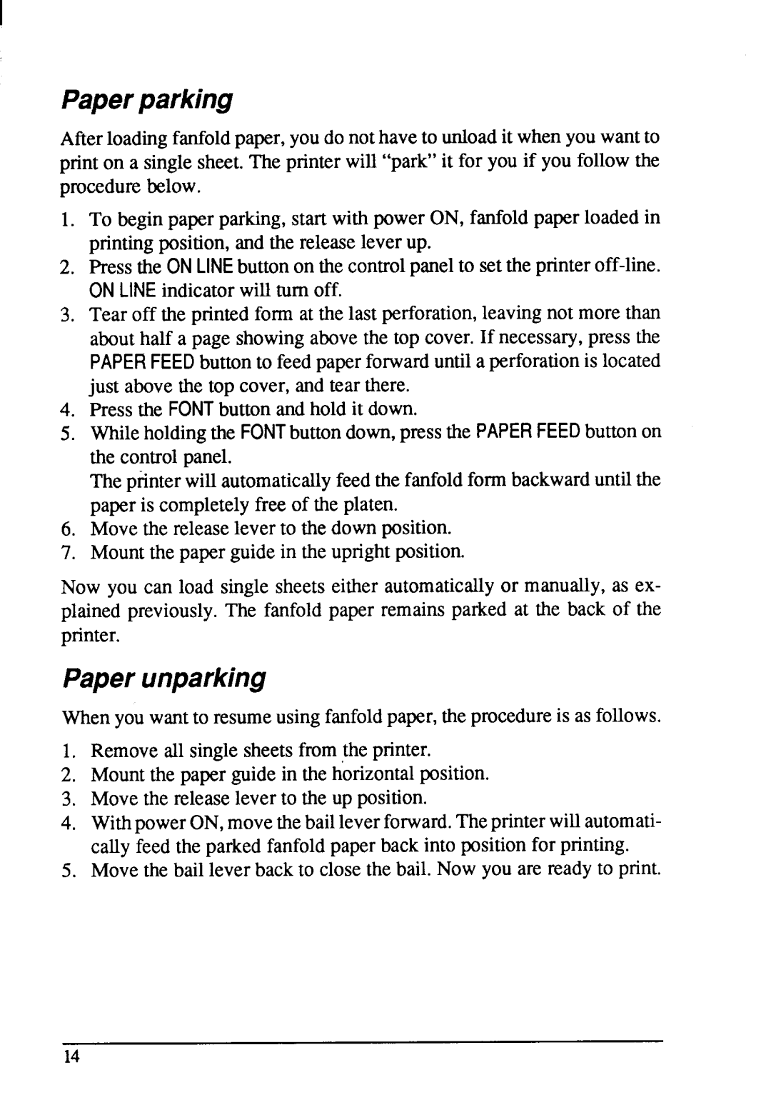 Star Micronics NX-1001 manual Paperparking 