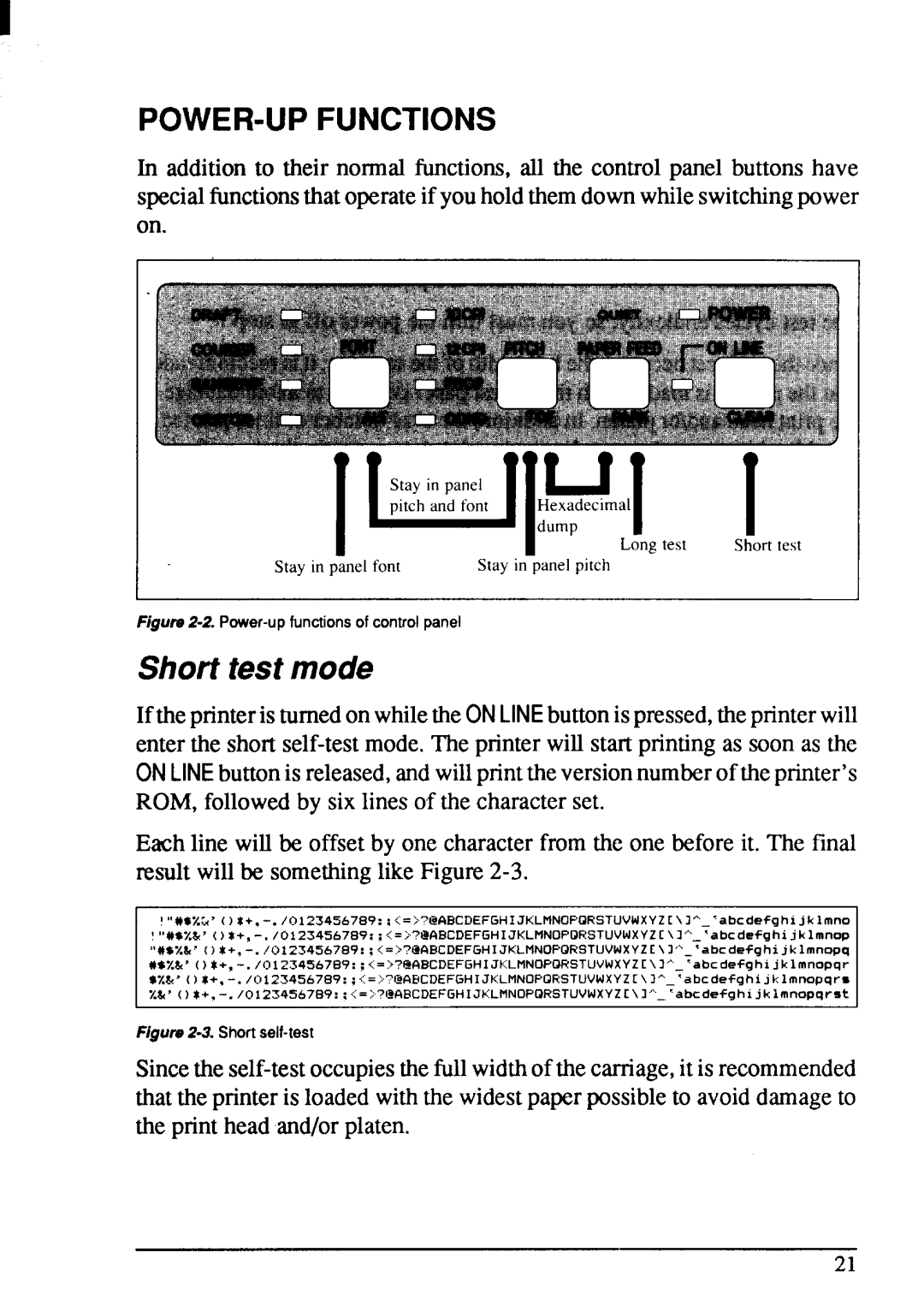 Star Micronics NX-1001 manual Short test mode 