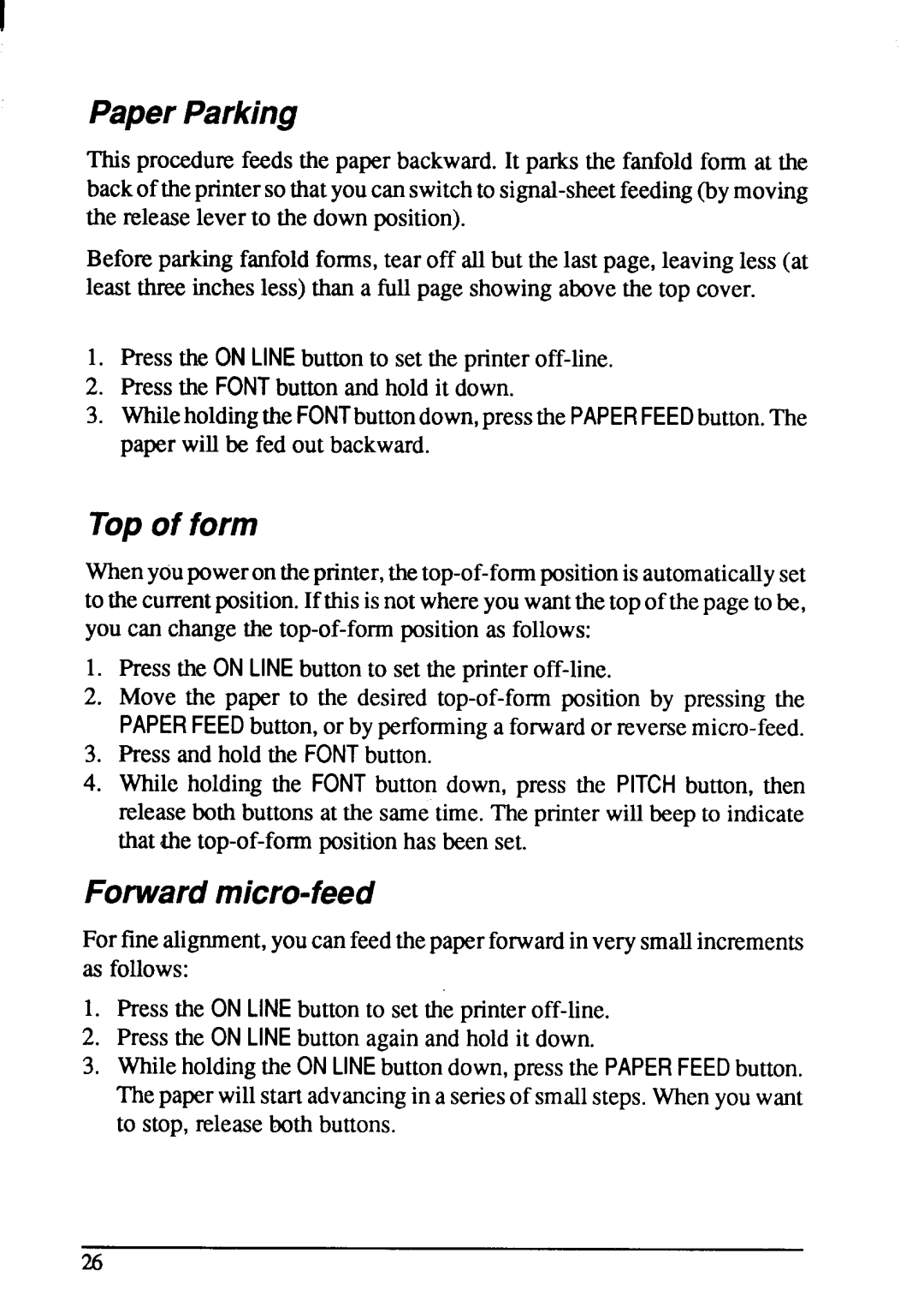 Star Micronics NX-1001 manual Paper Parking 