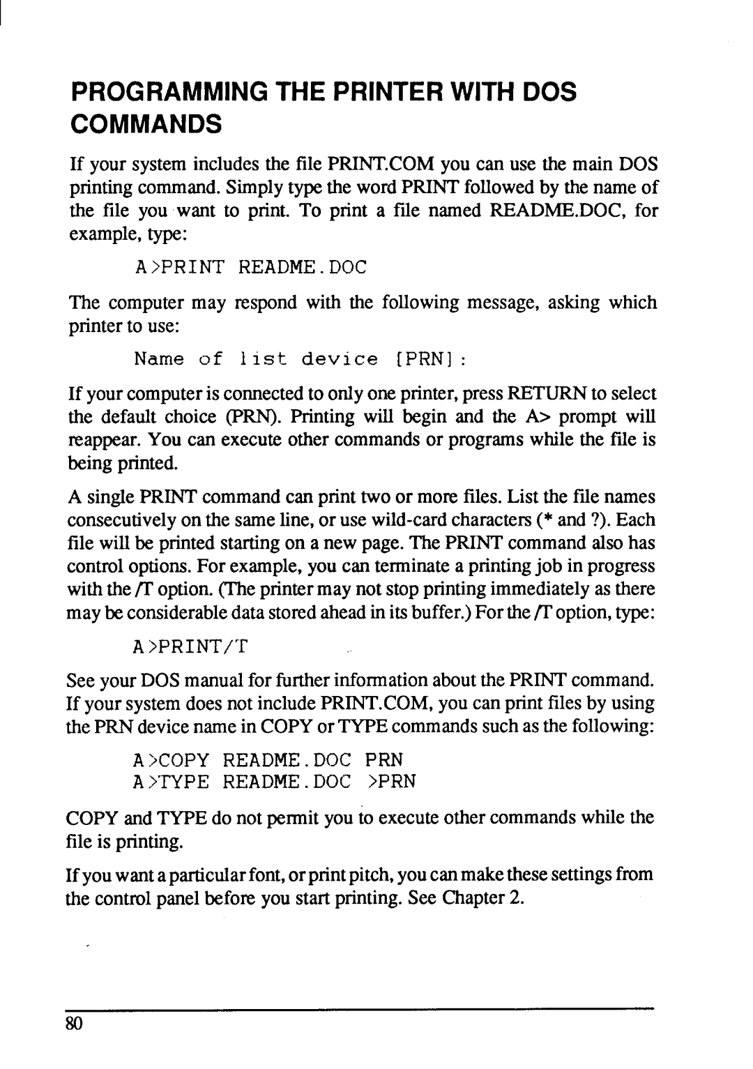 Star Micronics NX-1001 manual Programming the Printer with DOS Commands, 1i d 