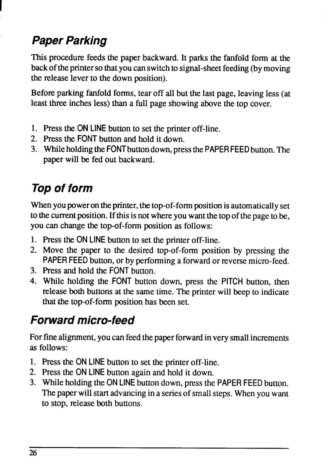 Star Micronics NX-1001 manual Paper Parking, Topof form, Forwardmicro-feed, 4. W 