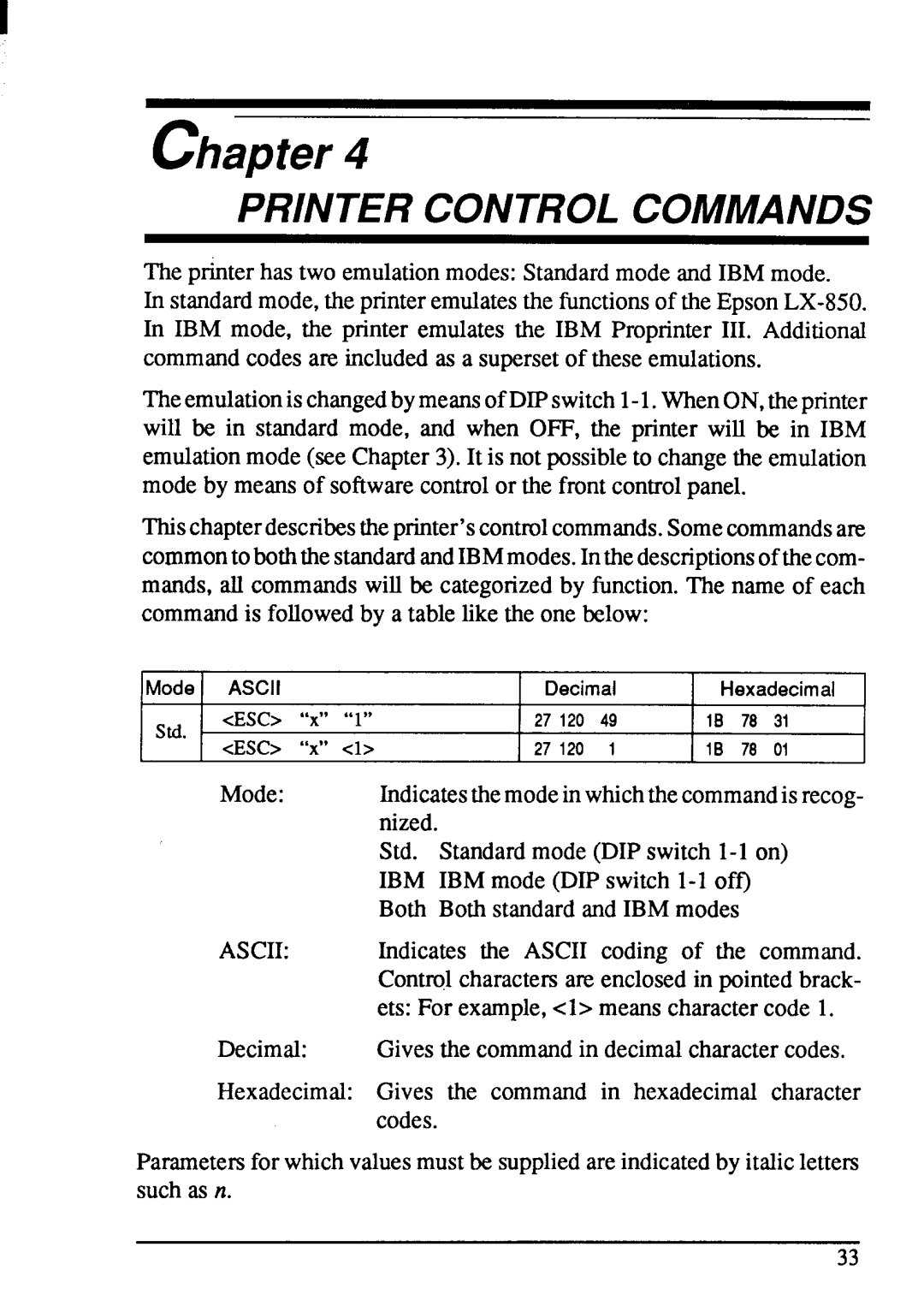 Star Micronics NX-1001 manual Printer Control Commands 