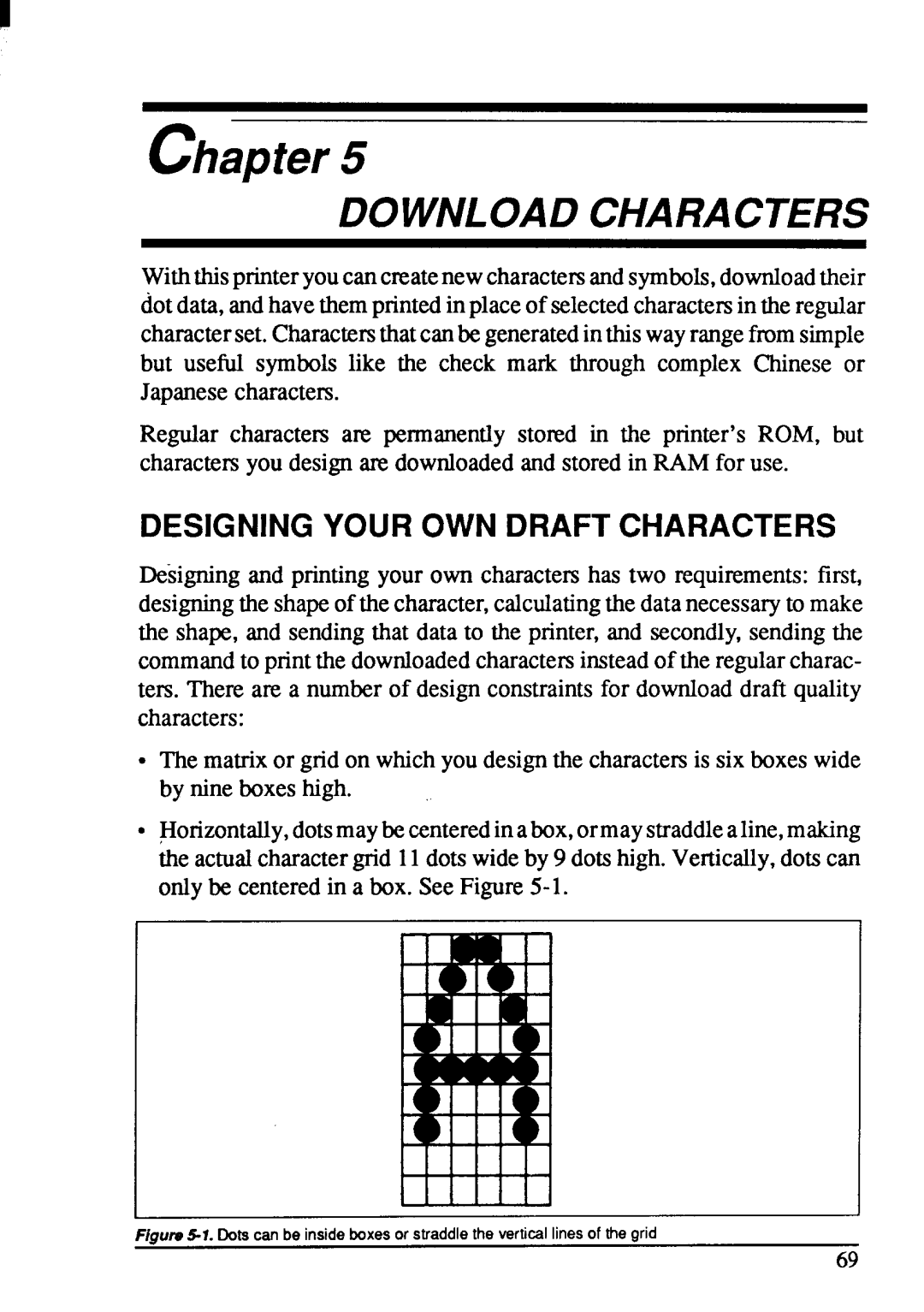 Star Micronics NX-1001 manual chapter, Designing Your Own Draft Characters 
